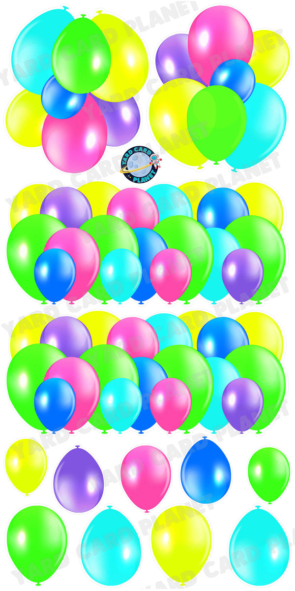 Multi Neon Colored Balloon Panels, Bouquets and Singles Yard Card Set