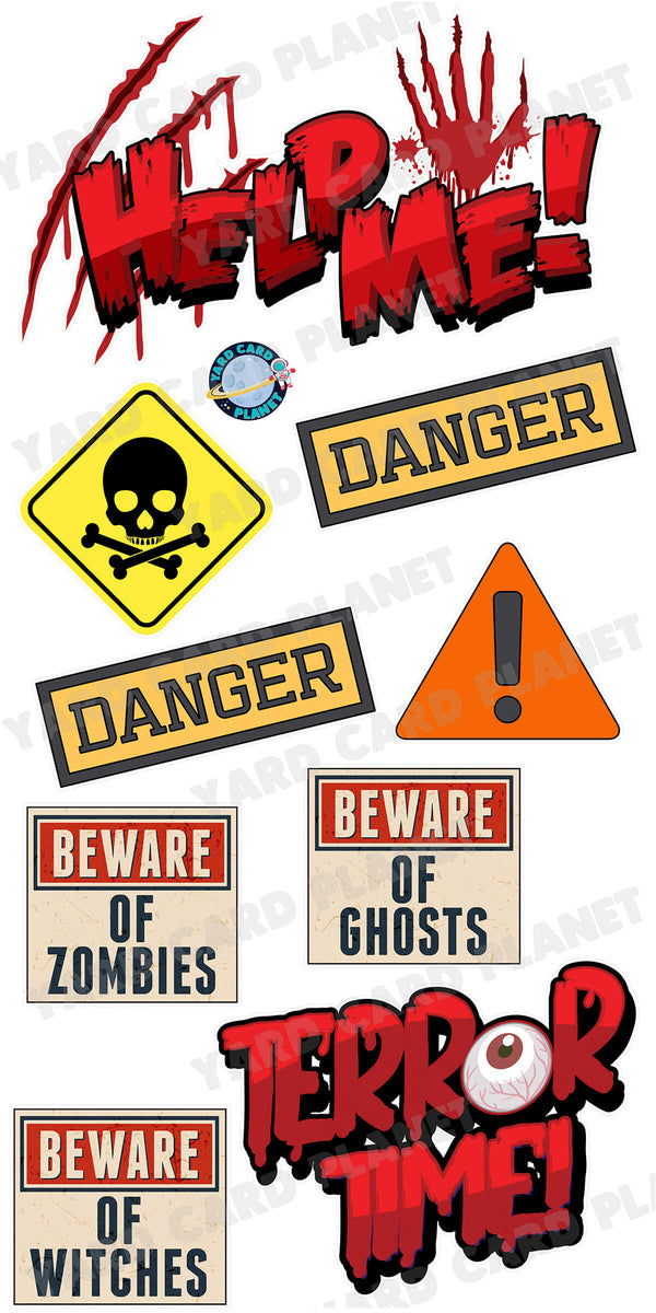 Help Me It's Terror Time Halloween EZ Quick Signs and Yard Card Flair Set