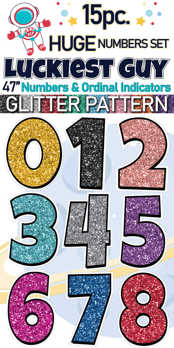 47" Luckiest Guy 15 pc. Huge Numbers and Ordinal Indicators Set in Glitter Pattern