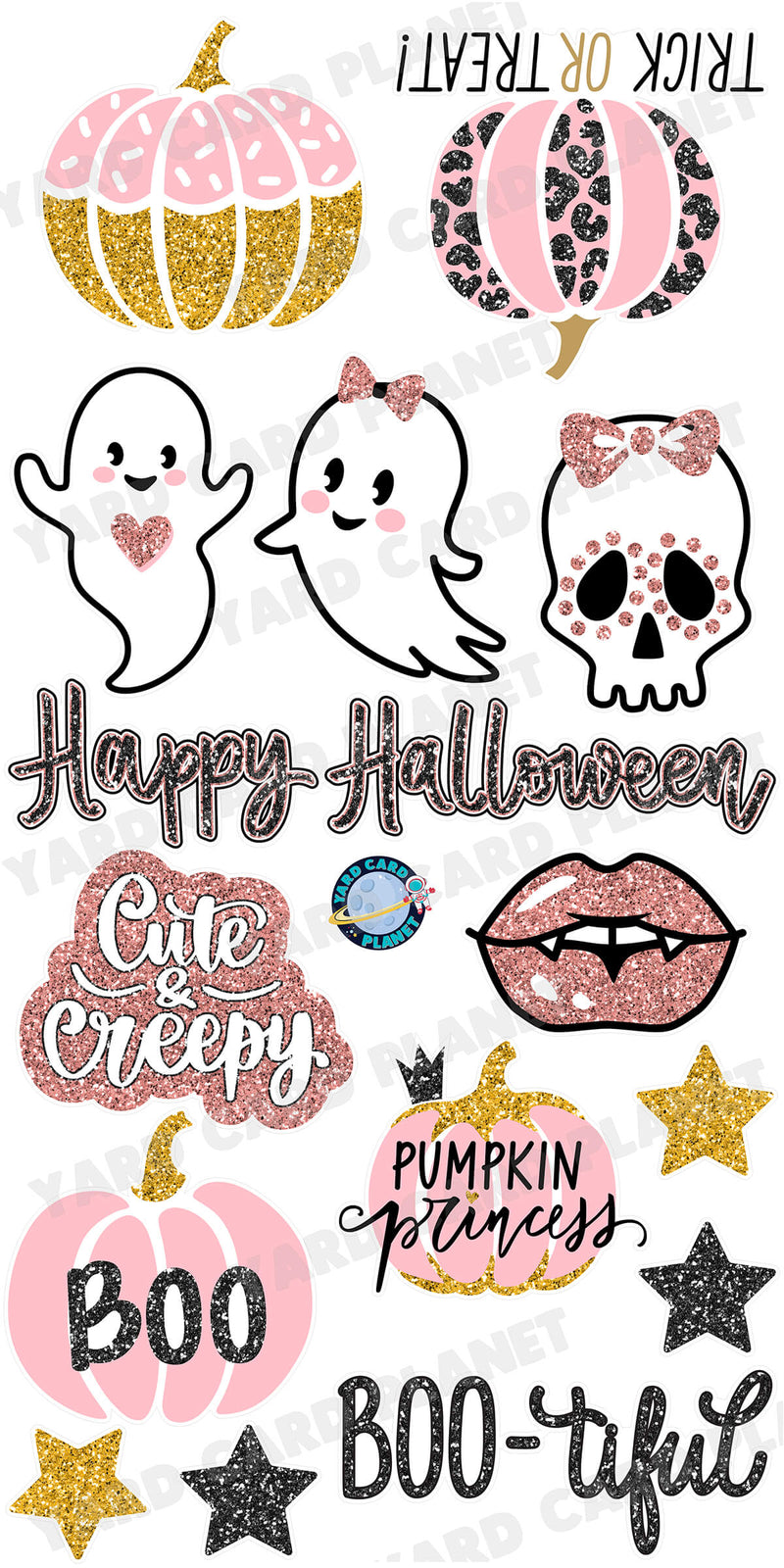 Cute Girly Glitter Happy Halloween Signs and Yard Card Flair Set