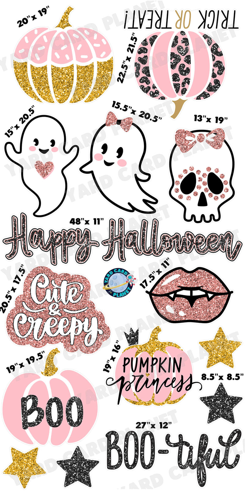 Cute Girly Glitter Happy Halloween Signs and Yard Card Flair Set