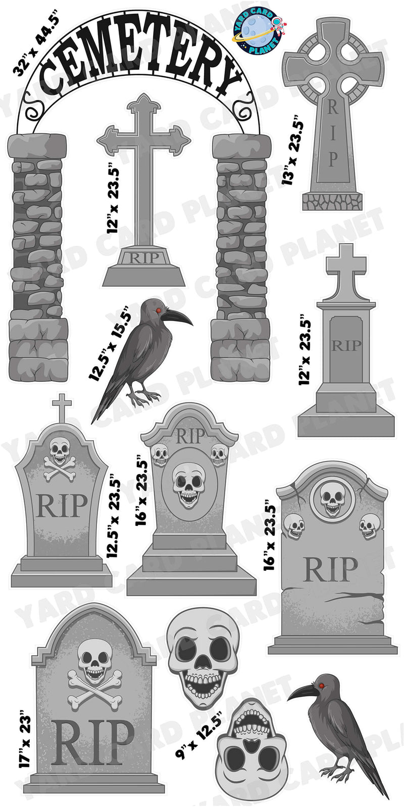 Halloween Cemetery Gravestones Yard Card Flair Set