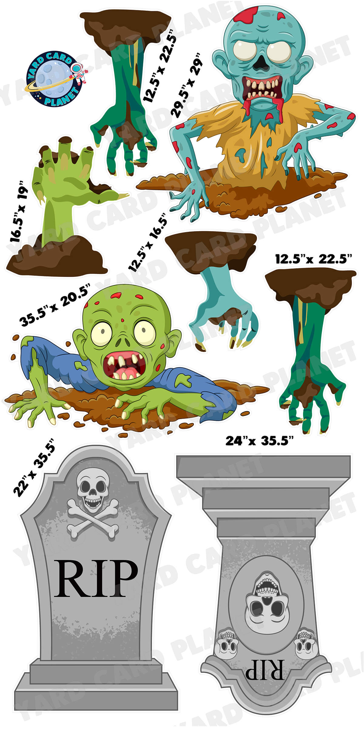 Zombies and Gravestones Yard Card Flair Set