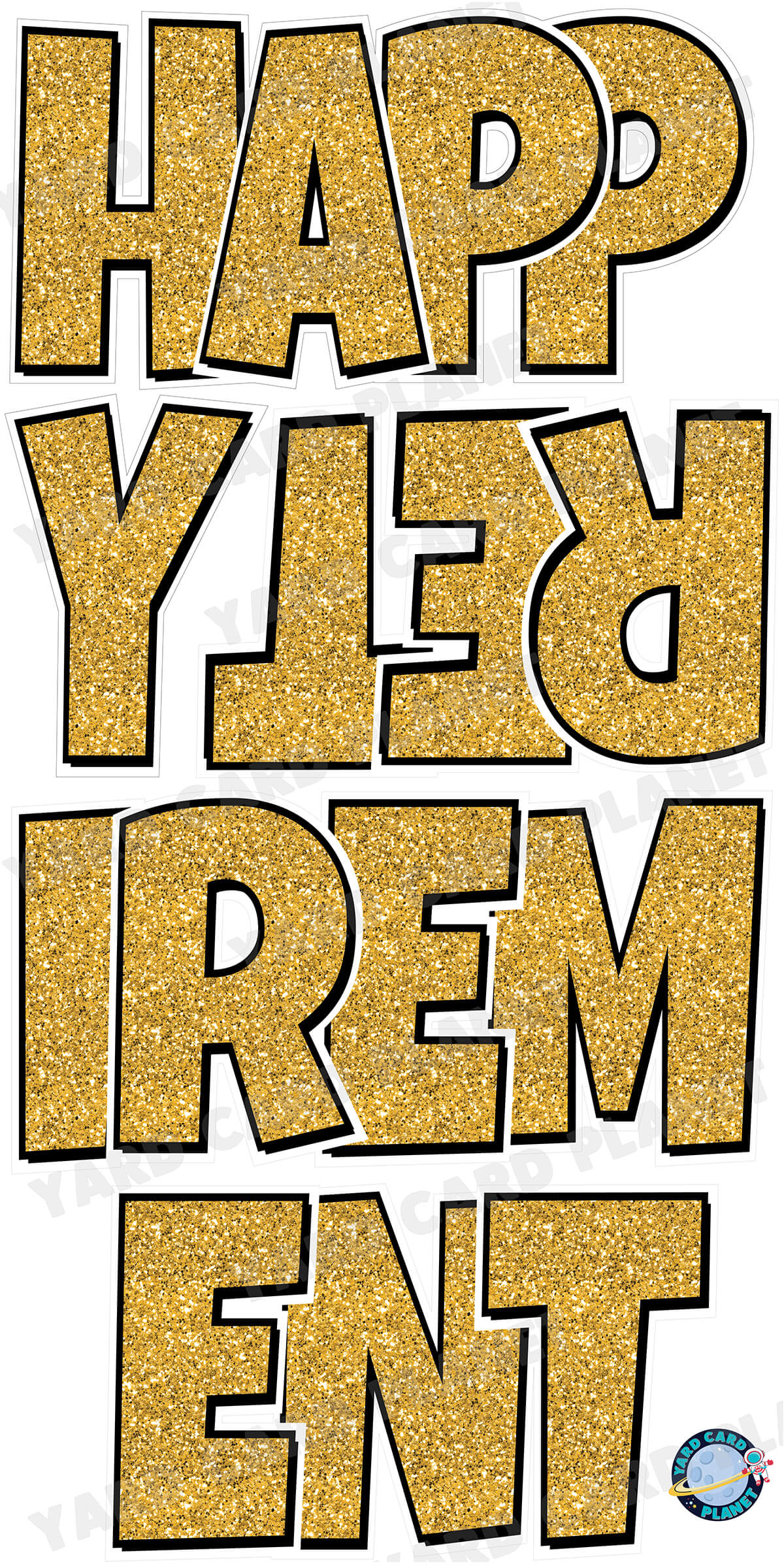 Large 23.5" Happy Retirement Yard Card EZ Quick Sets in Luckiest Guy Font in Glitter Pattern - (Available in Multiple Colors)