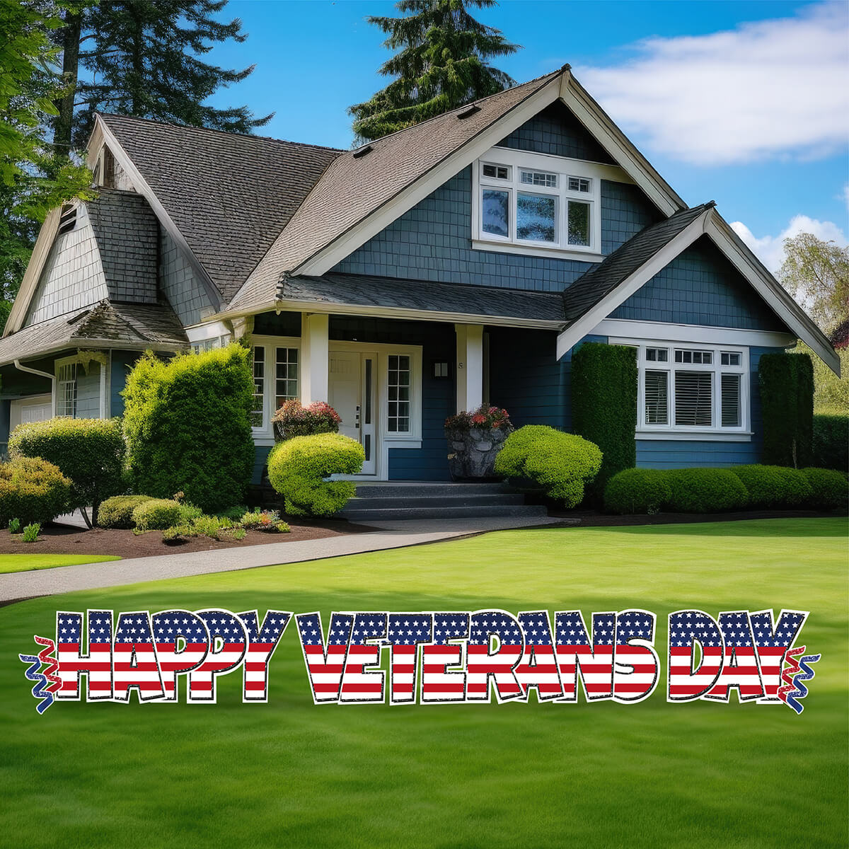 Happy Veterans Day Patriotic EZ Quick Yard Card Set in Luckiest Guy Font with Matching Flair