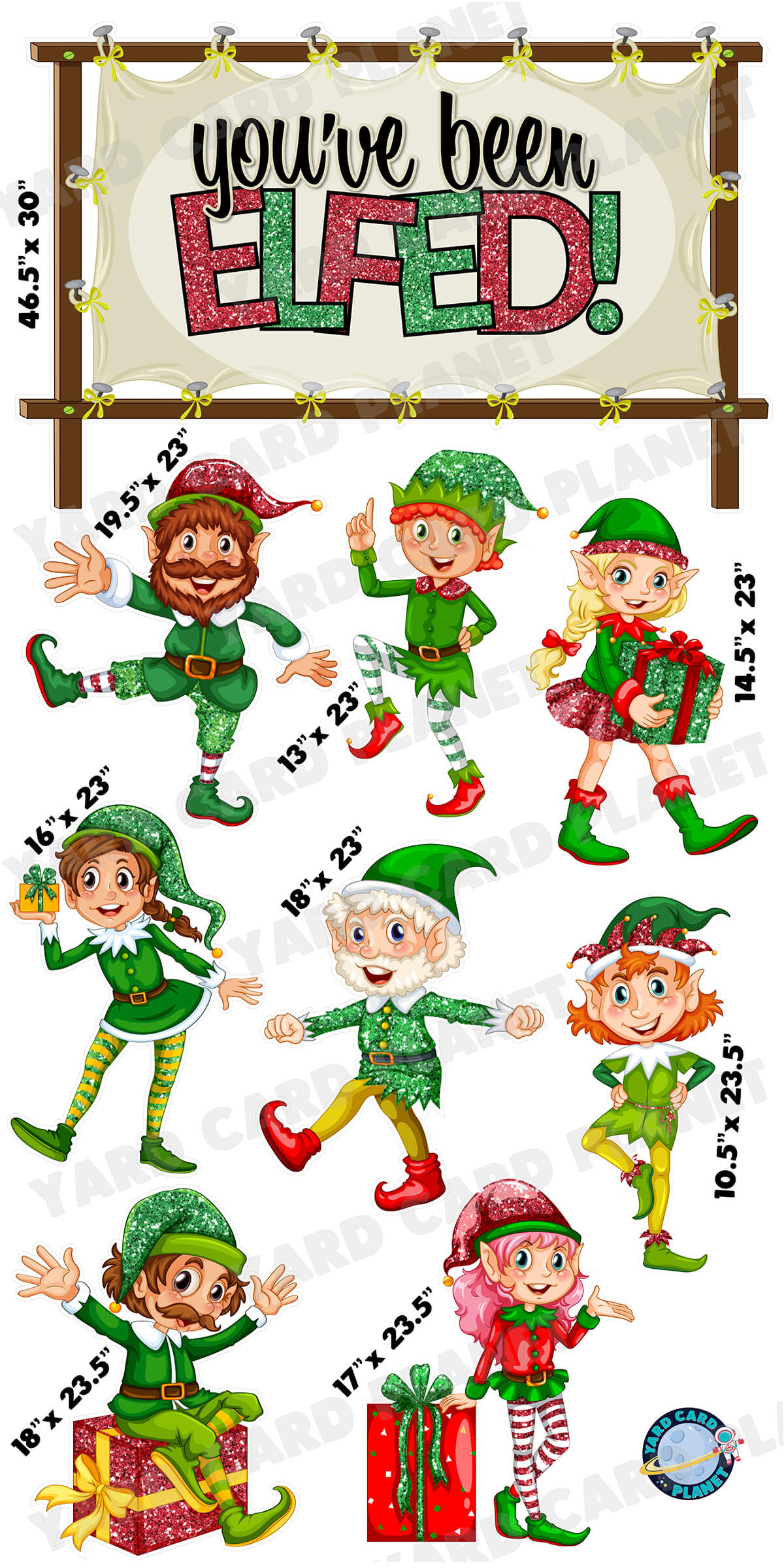 You've Been Elfed Christmas Yard Card Set - UV High resolution fashion Coroplast printing. HALF SHEET