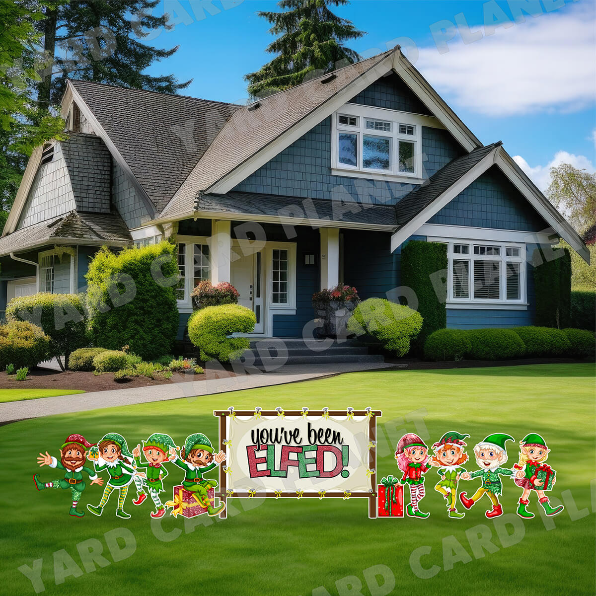 Glitter Pattern You've Been Elfed EZ Quick Sign and Christmas Elves Yard Card Flair Set