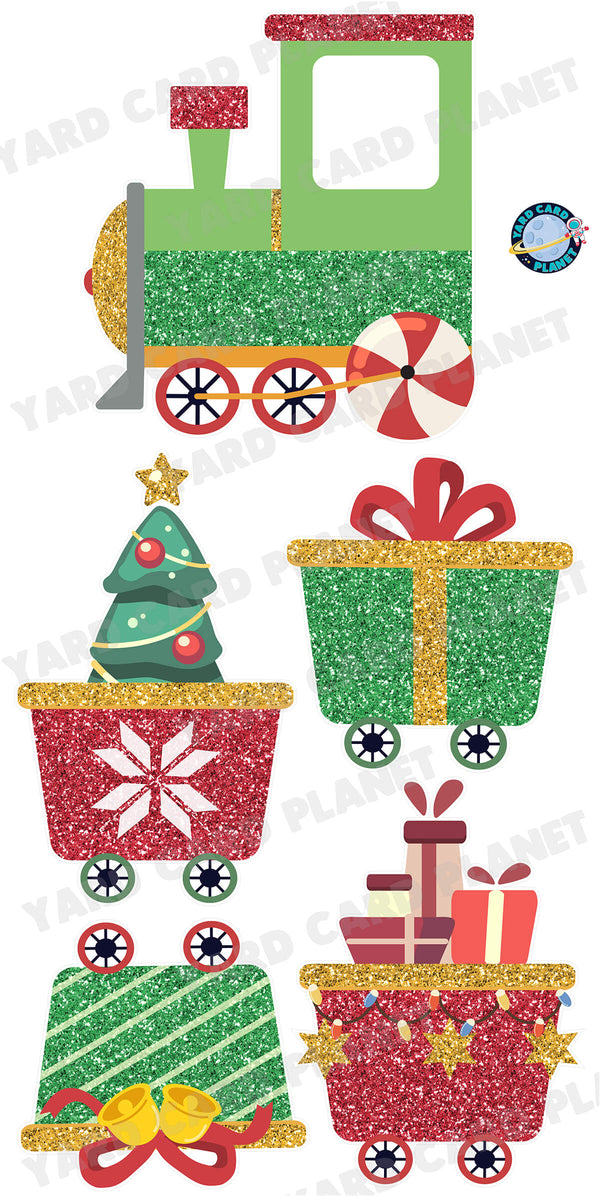 Glitter Pattern Elegant Christmas Train Yard Card Flair Set