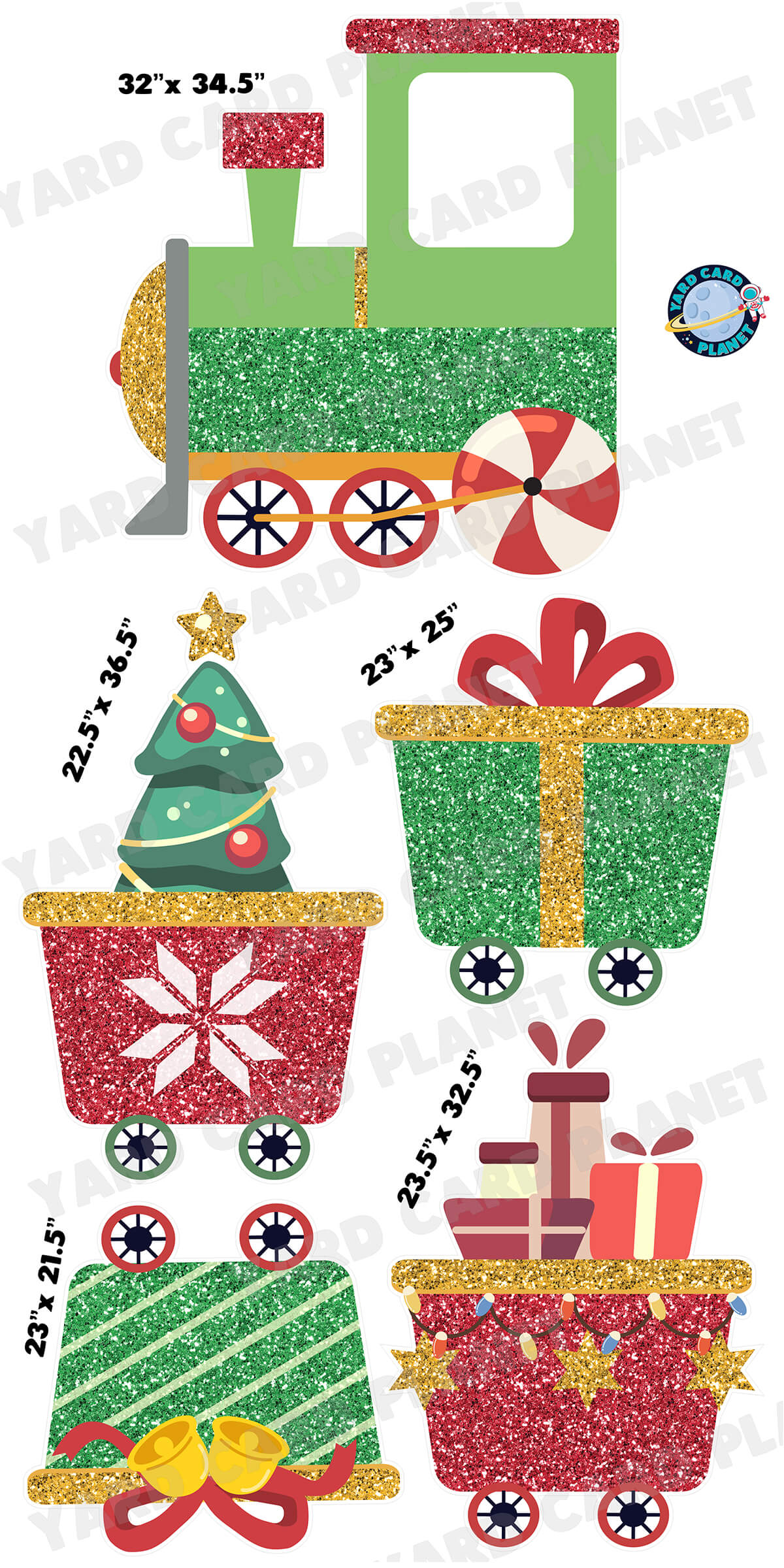 Glitter Pattern Elegant Christmas Train Yard Card Flair Set