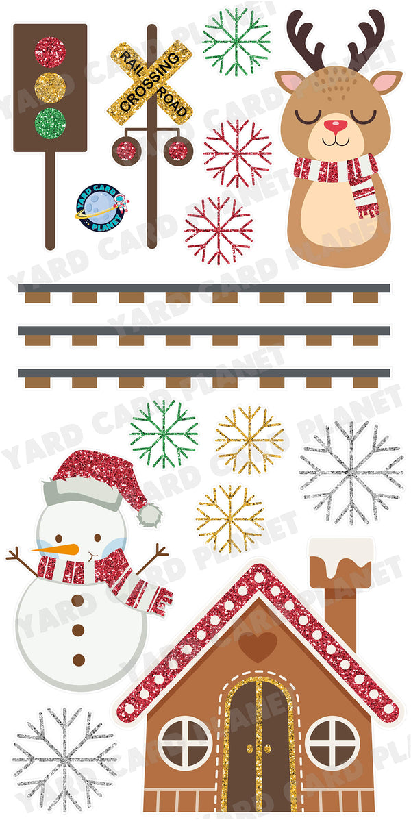 Glitter Pattern Elegant Christmas Train Compliment Yard Card Flair Set