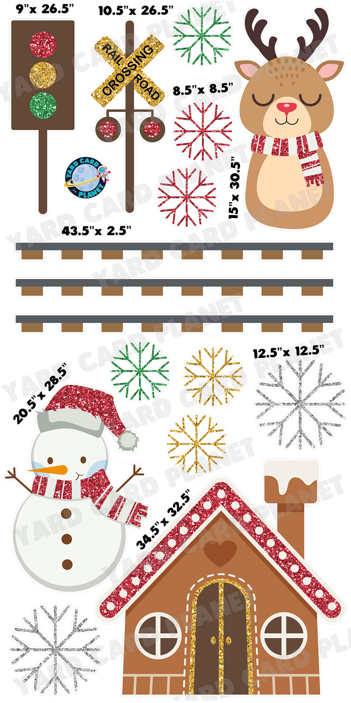 Glitter Pattern Elegant Christmas Train Compliment Yard Card Flair Set