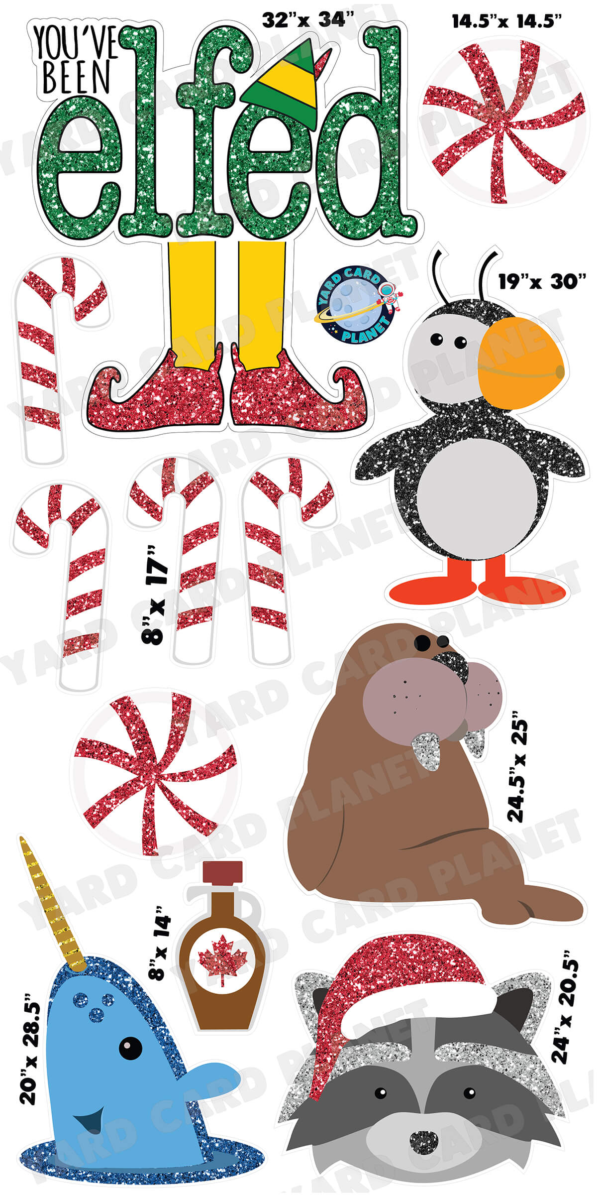 Glitter Pattern Christmas You've Been Elfed EZ Quick Sign and Elf Movie Yard Card Flair Set