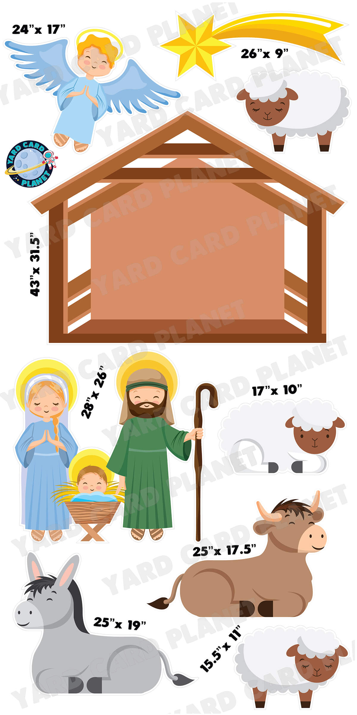 Large Complete Christmas Nativity Scene Yard Card Flair Set - Part 1