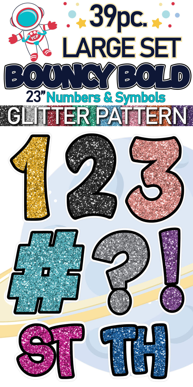 23" Bouncy Bold BB 39 pc. Numbers and Symbols Set in Glitter Pattern