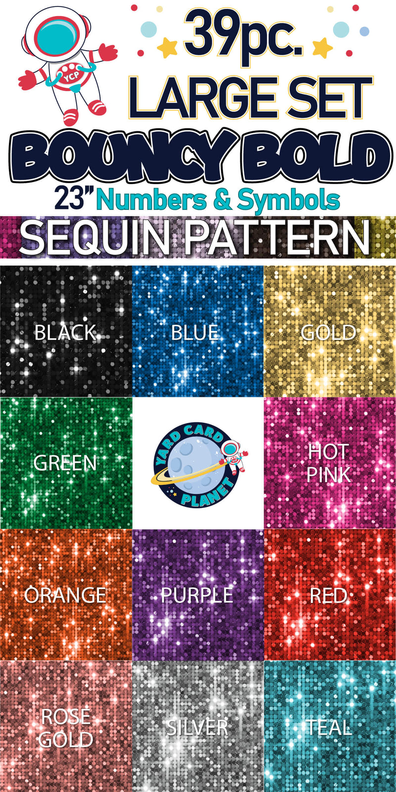 23" Bouncy Bold BB 39 pc. Numbers and Symbols Set in Sequin Pattern