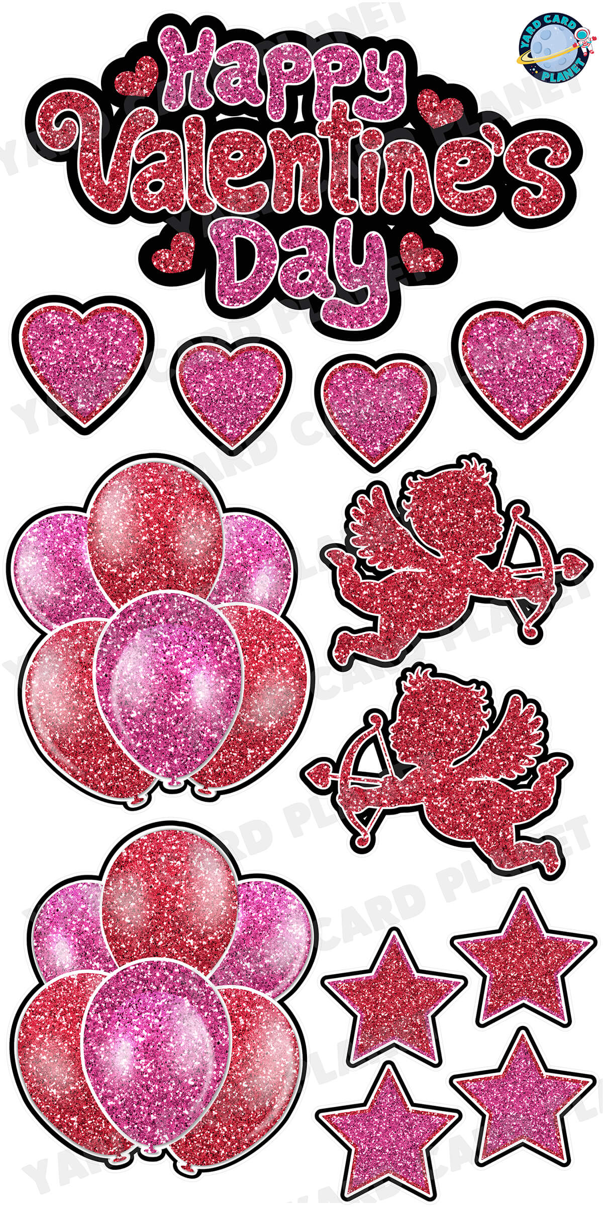 Glitter Pattern Happy Valentine's Day EZ Quick Sign and Yard Card Flair Set