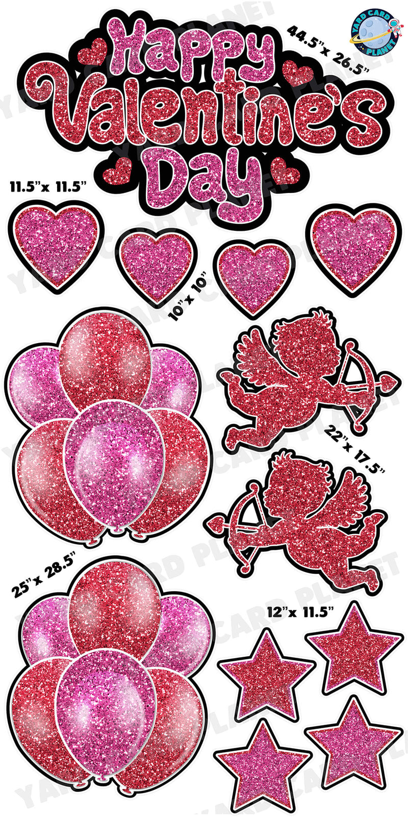 Glitter Pattern Happy Valentine's Day EZ Quick Sign and Yard Card Flair Set