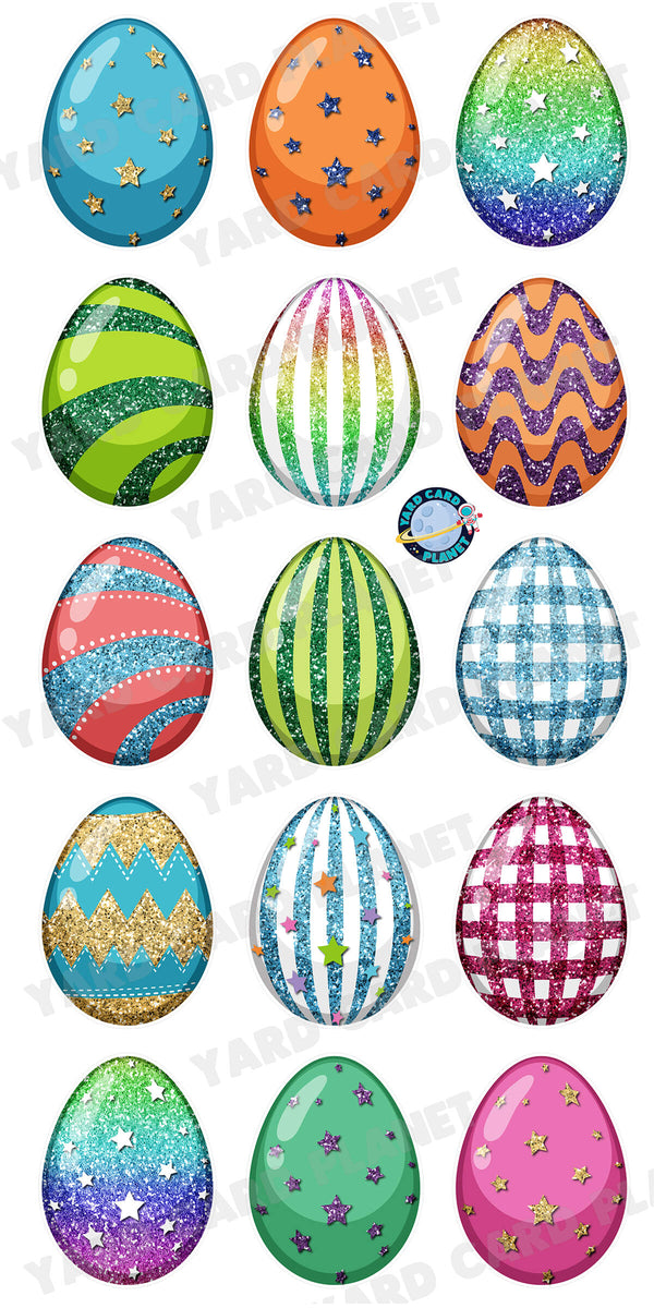 Glitter Pattern Colorful Easter Eggs Yard Card Flair Set
