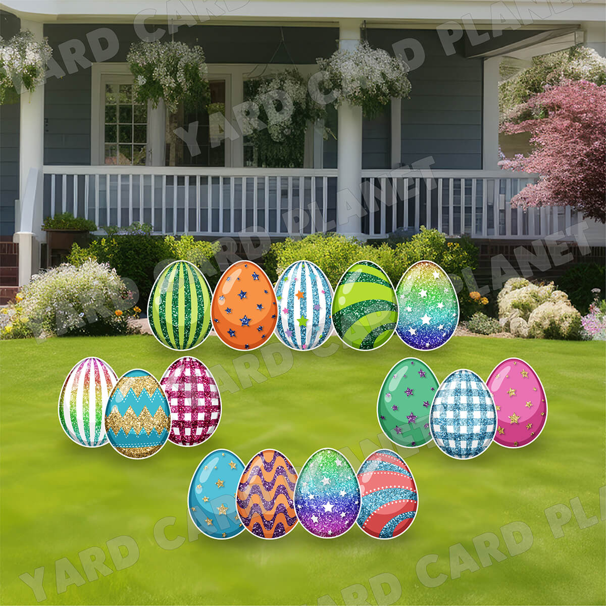 Glitter Pattern Colorful Easter Eggs Yard Card Flair Set