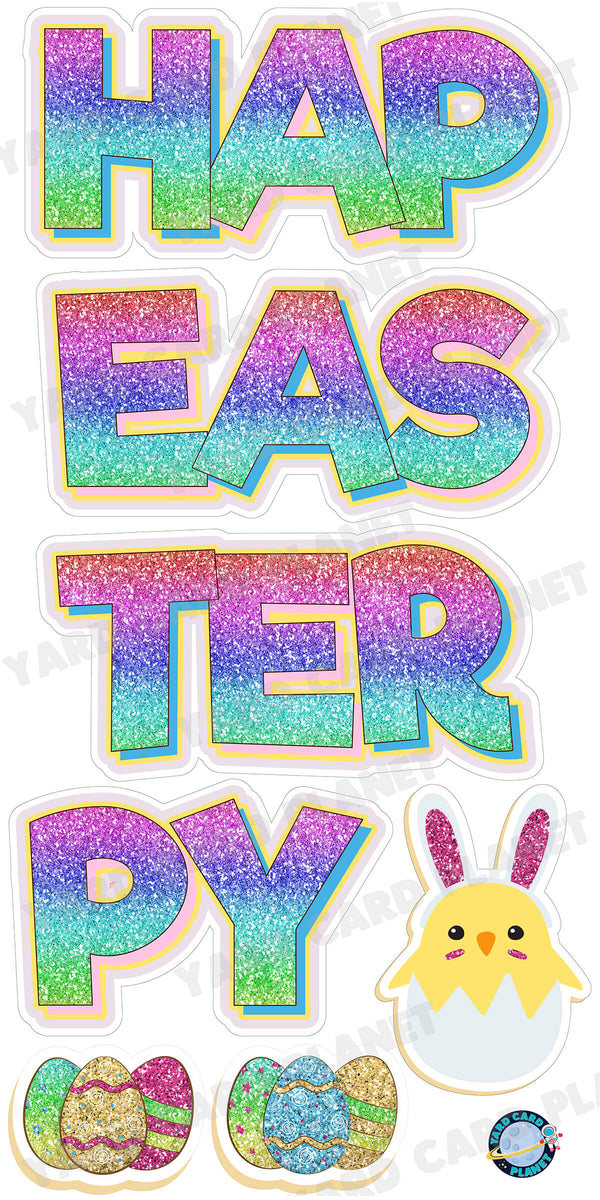 Glitter Pattern Happy Easter Rainbow EZ Quick Set and Yard Card Flair Set