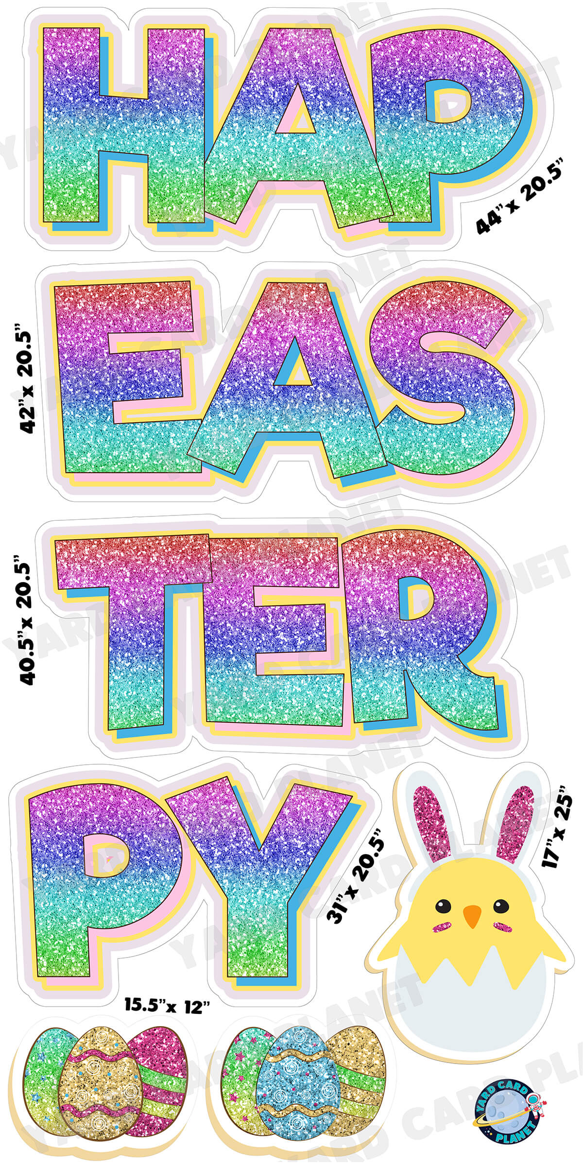 Glitter Pattern Happy Easter Rainbow EZ Quick Set and Yard Card Flair Set