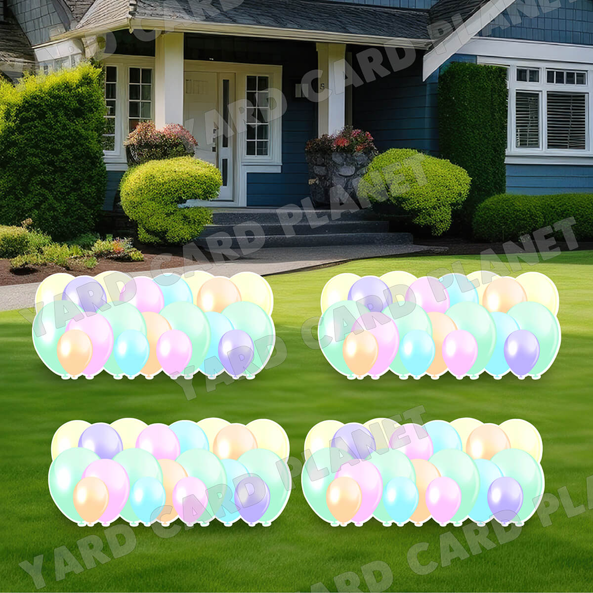 Multi Pastel Colored Balloon Panels Yard Card Set