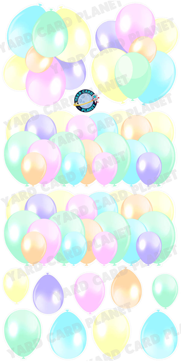 Multi Pastel Colored Balloon Panels, Bouquets and Singles Yard Card Set