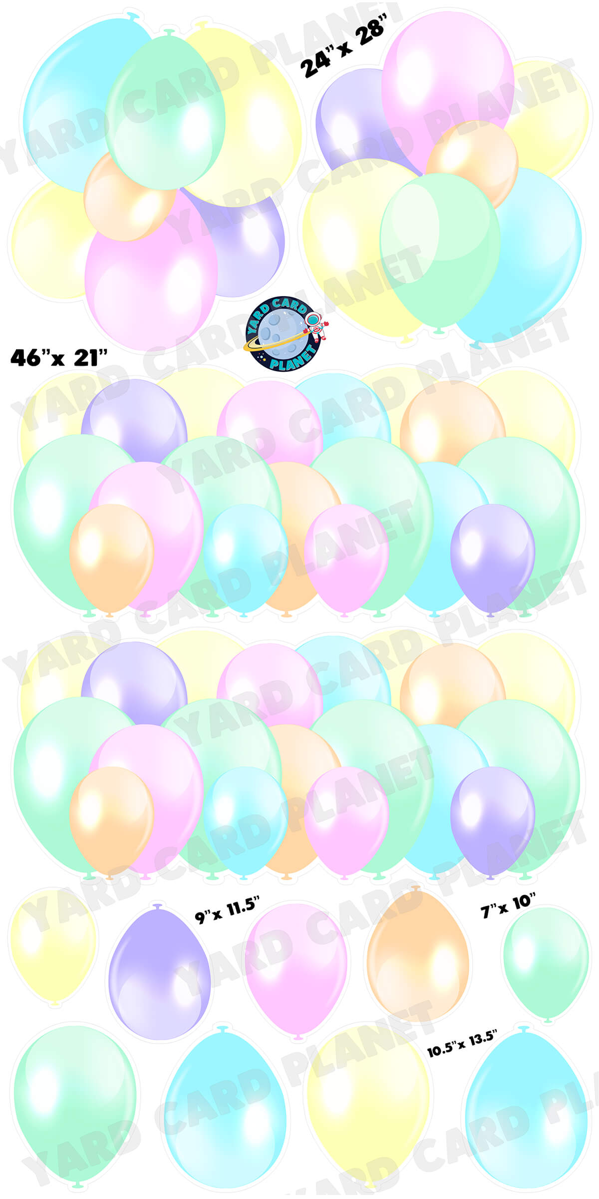 Multi Pastel Colored Balloon Panels, Bouquets and Singles Yard Card Set