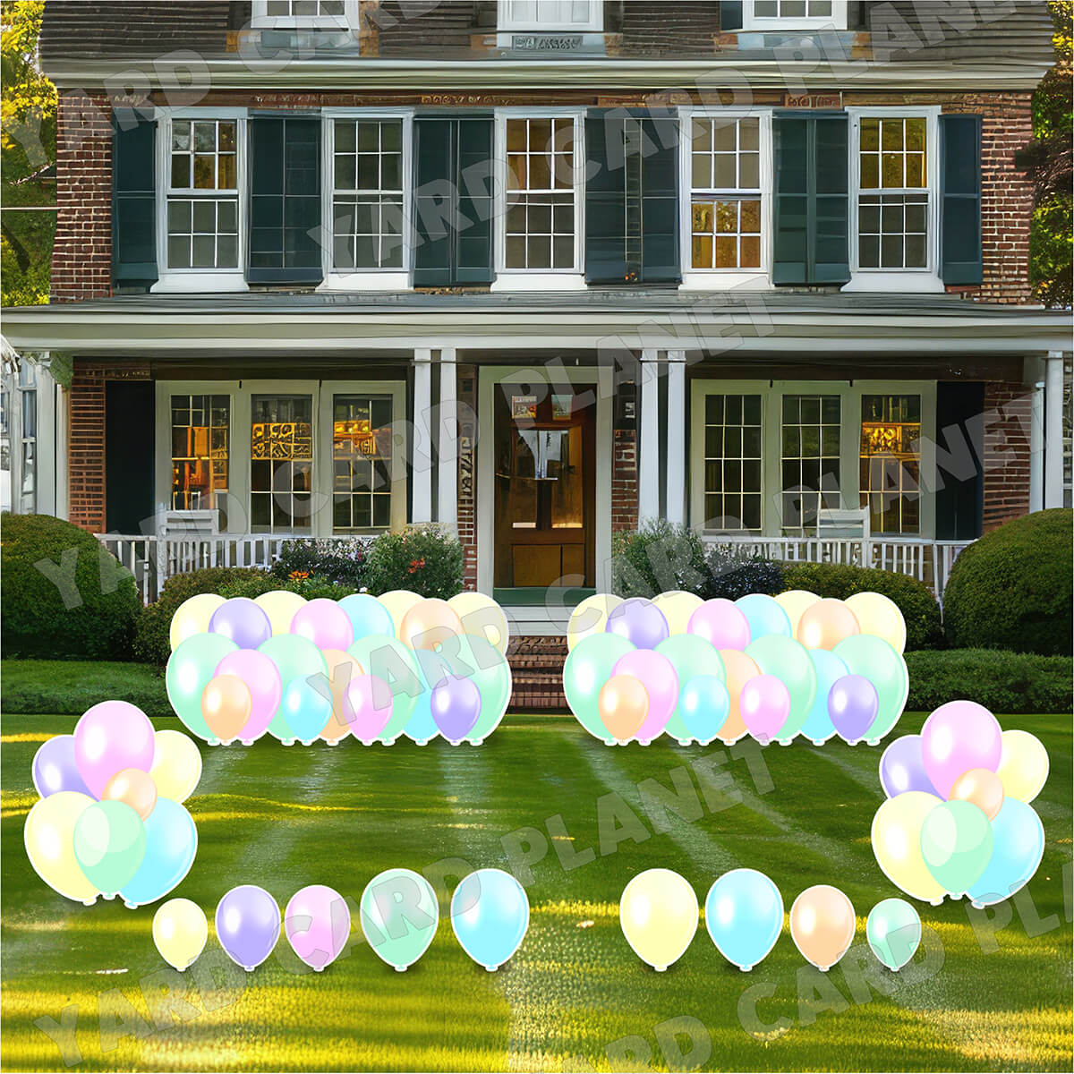 Multi Pastel Colored Balloon Panels, Bouquets and Singles Yard Card Set