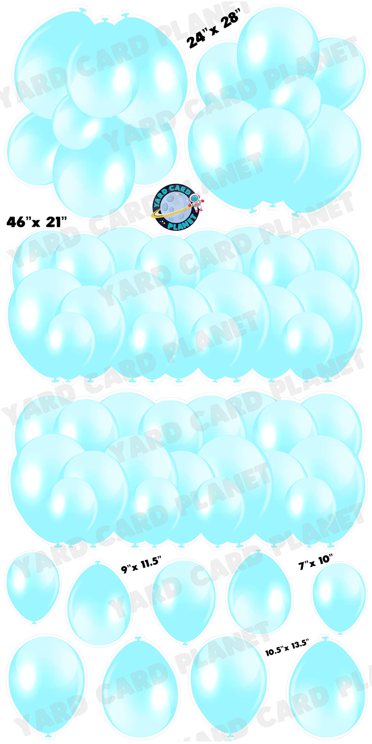 Pastel Blue Balloon Panels, Bouquets and Singles Yard Card Set