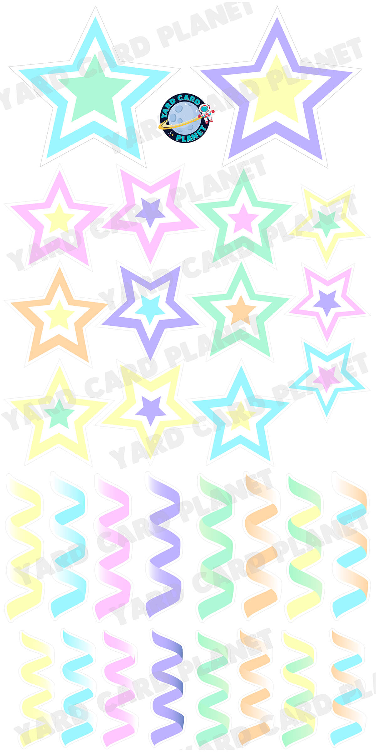 Pastel Colored Double Stars and Streamers Yard Card Flair Set