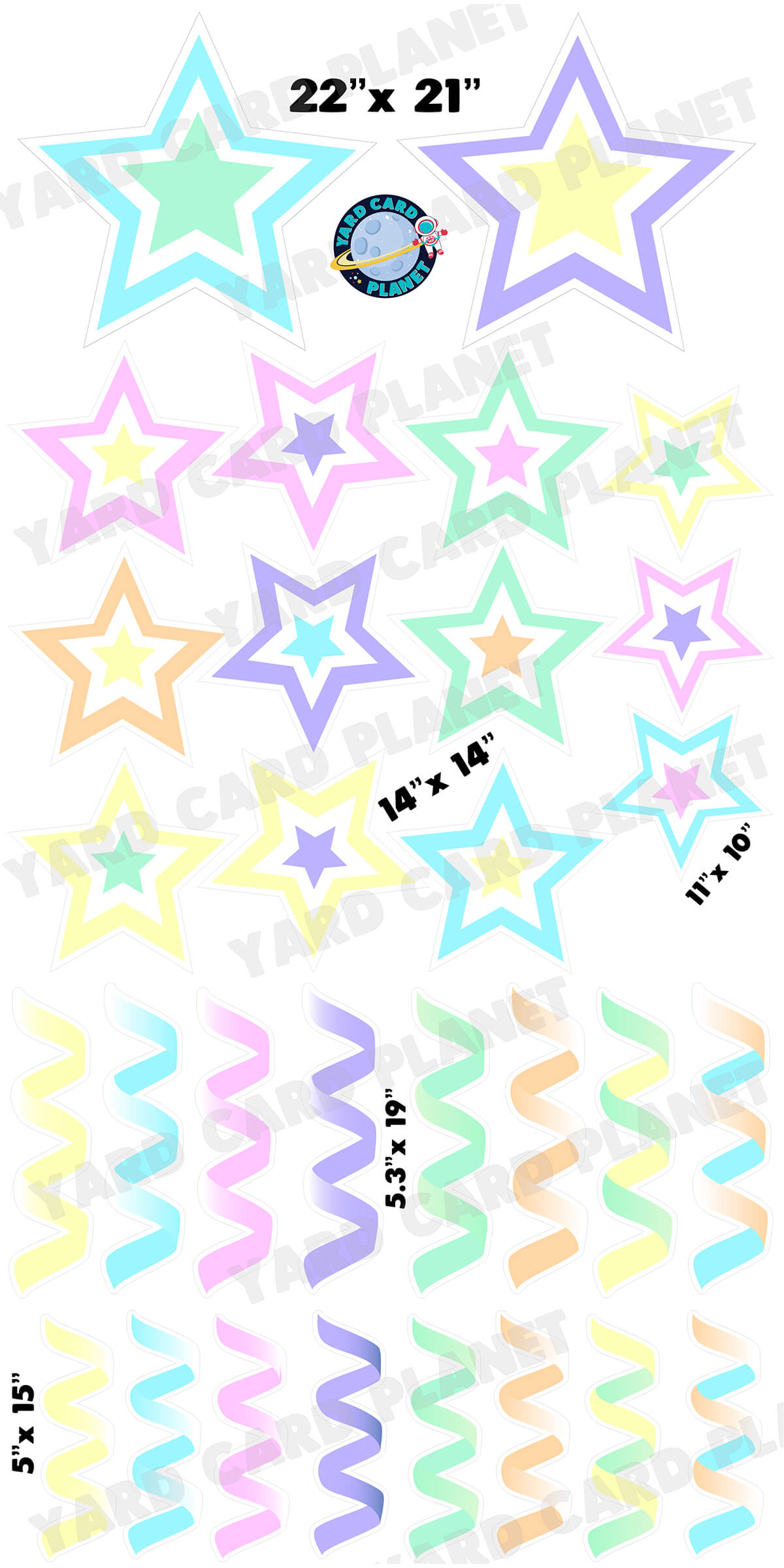 Pastel Colored Double Stars and Streamers Yard Card Flair Set