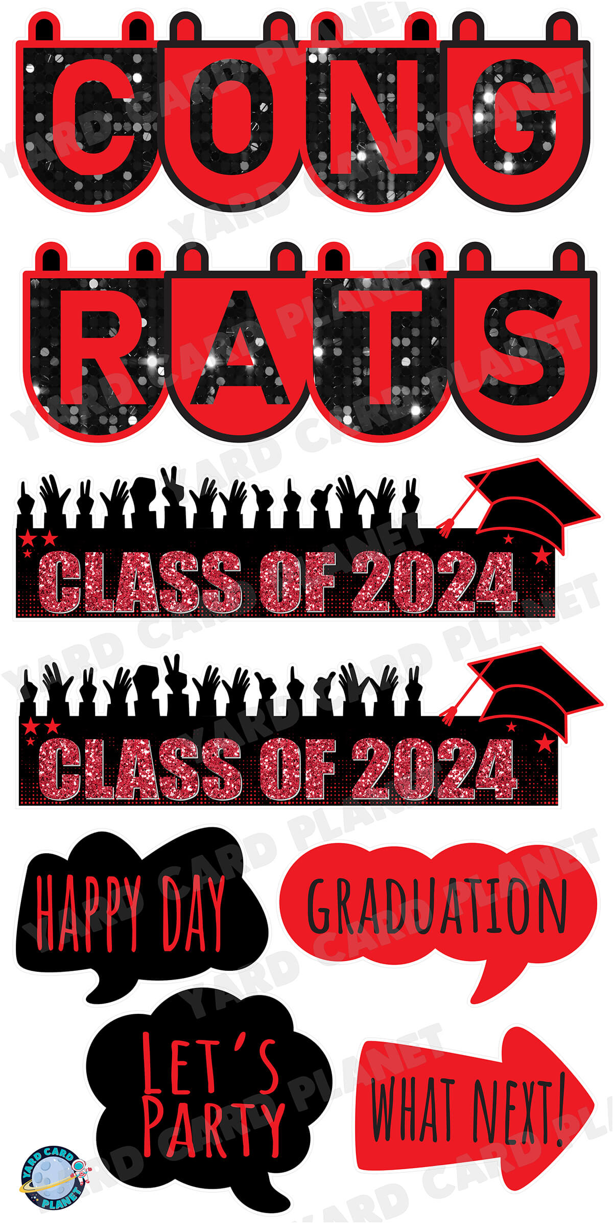 Congrats Graduation in Red EZ Setup Panels and Signs Yard Card Set