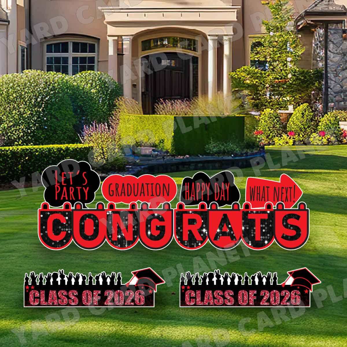 Congrats Graduation in Red EZ Setup Panels and Signs Yard Card Set