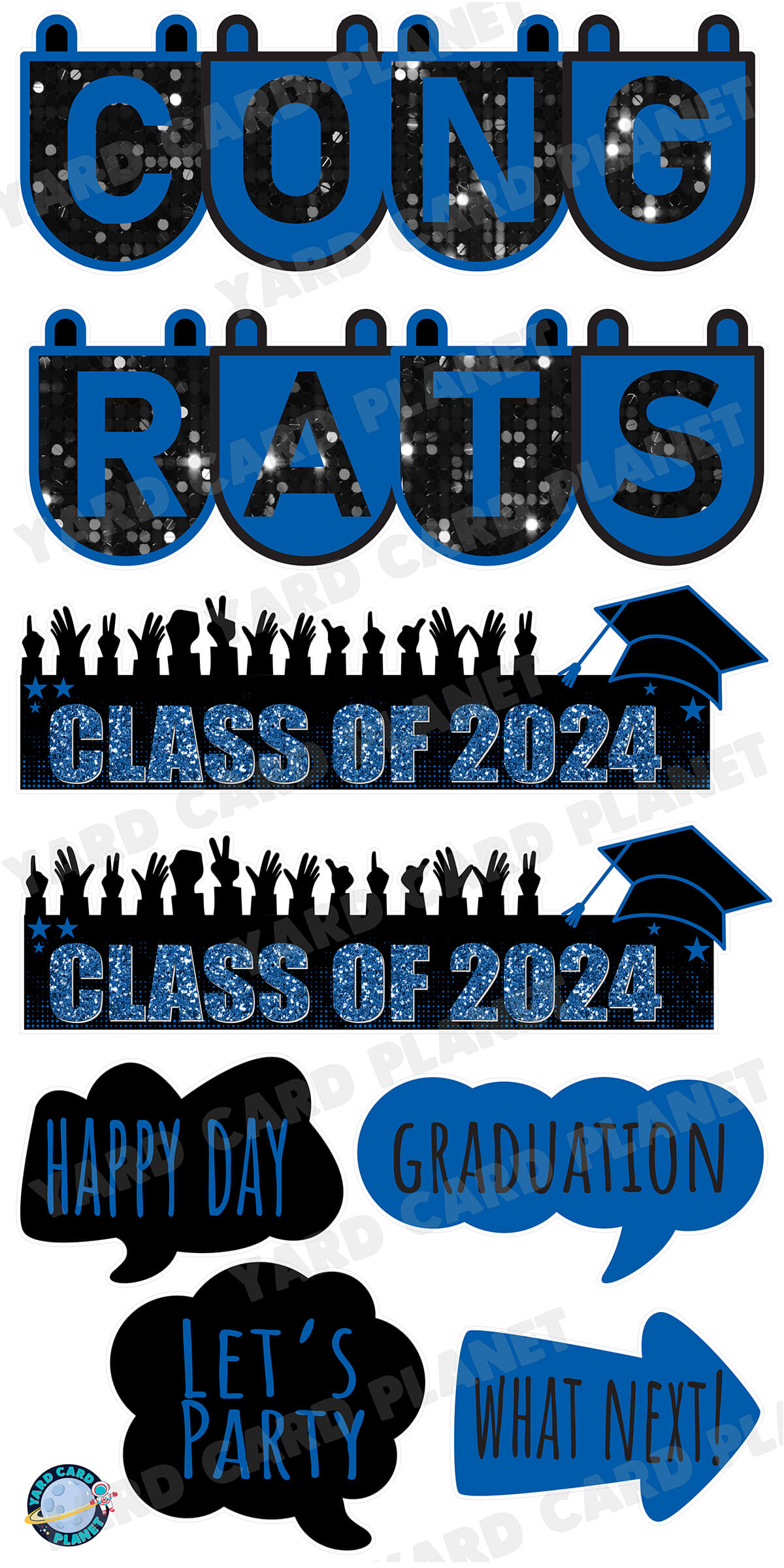 Congrats Graduation in Blue EZ Setup Panels and Signs Yard Card Set