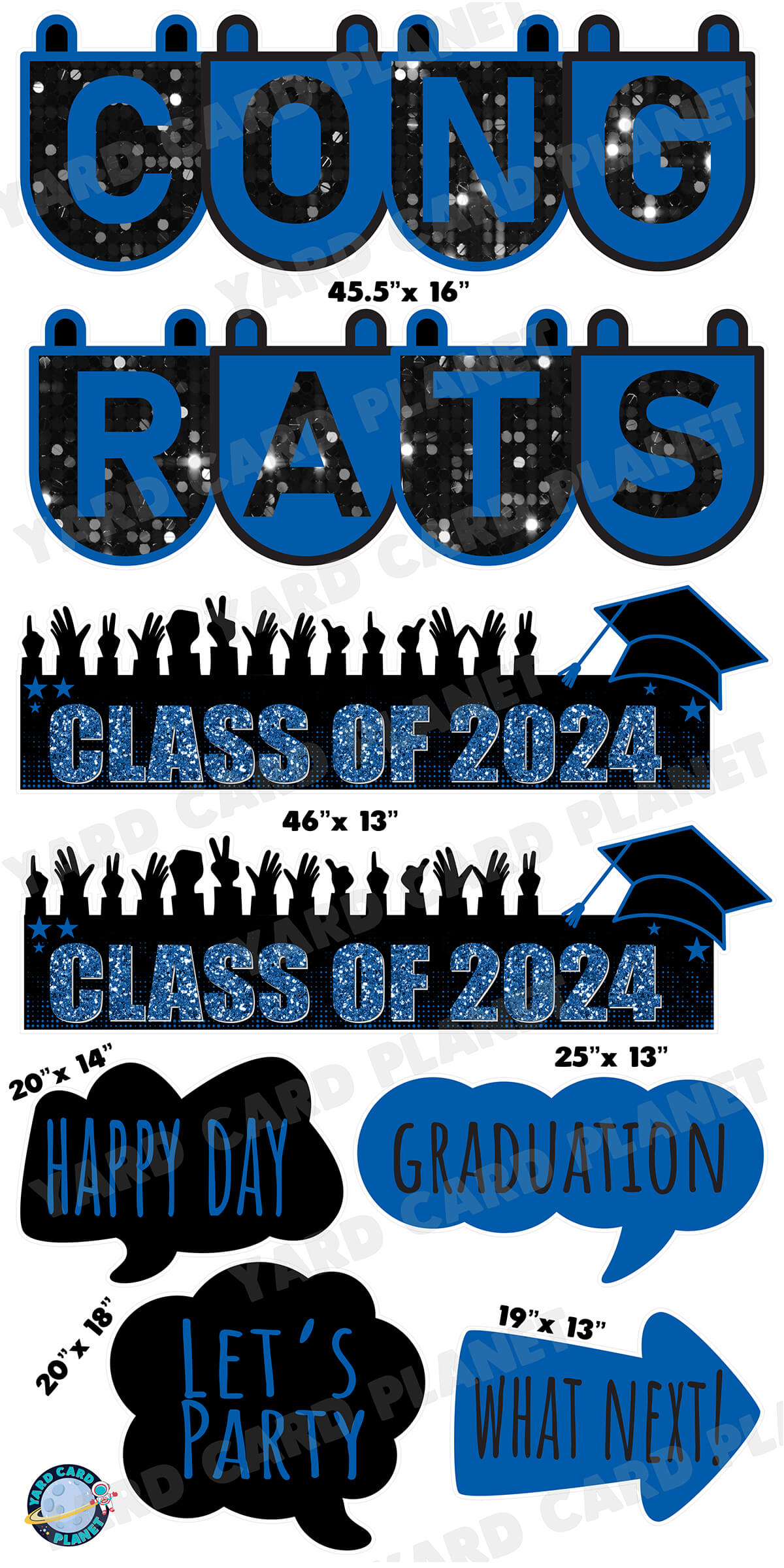 Congrats Graduation in Blue EZ Setup Panels and Signs Yard Card Set