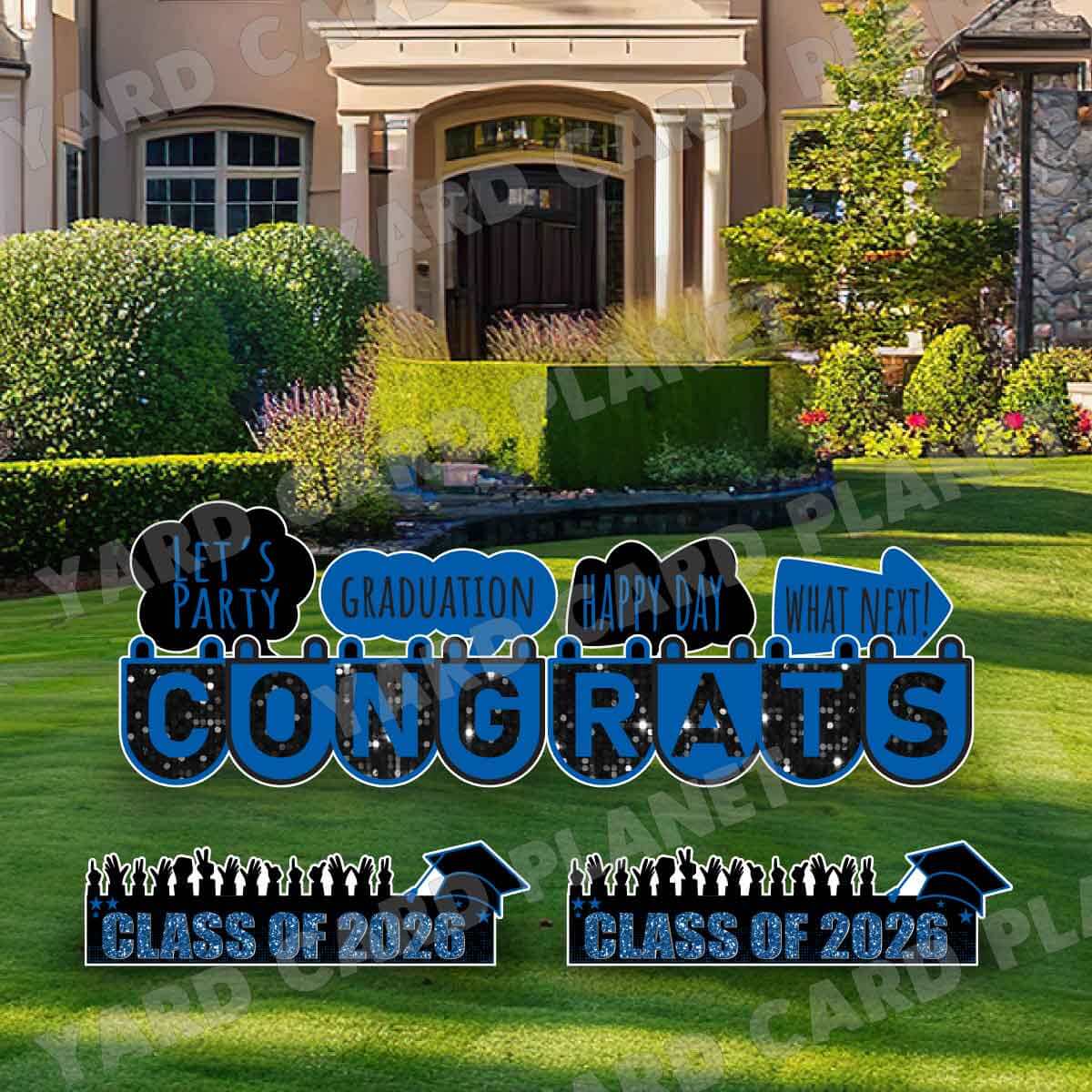 Congrats Graduation in Blue EZ Setup Panels and Signs Yard Card Set