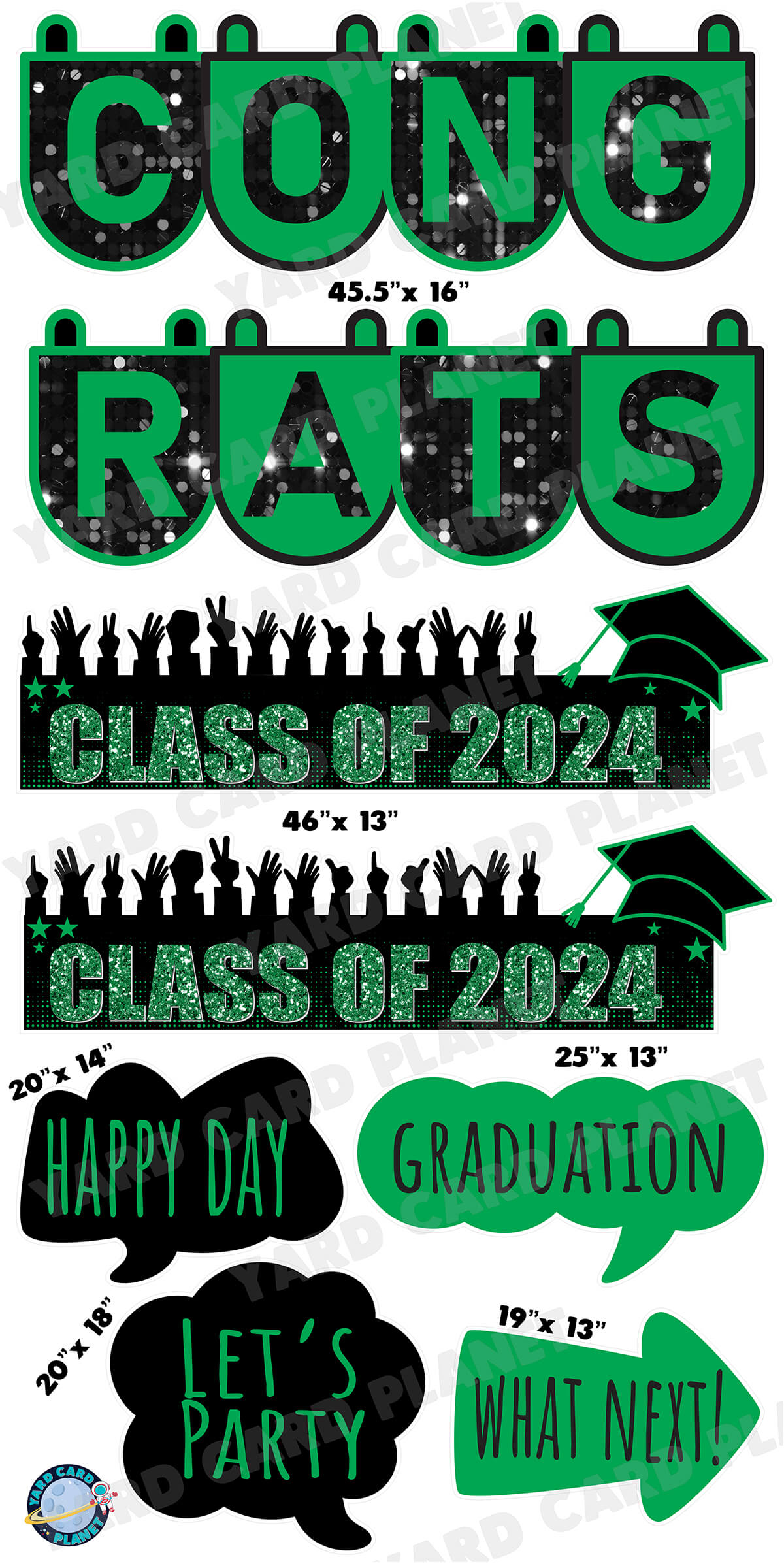 Congrats Graduation in Green EZ Setup Panels and Signs Yard Card Set