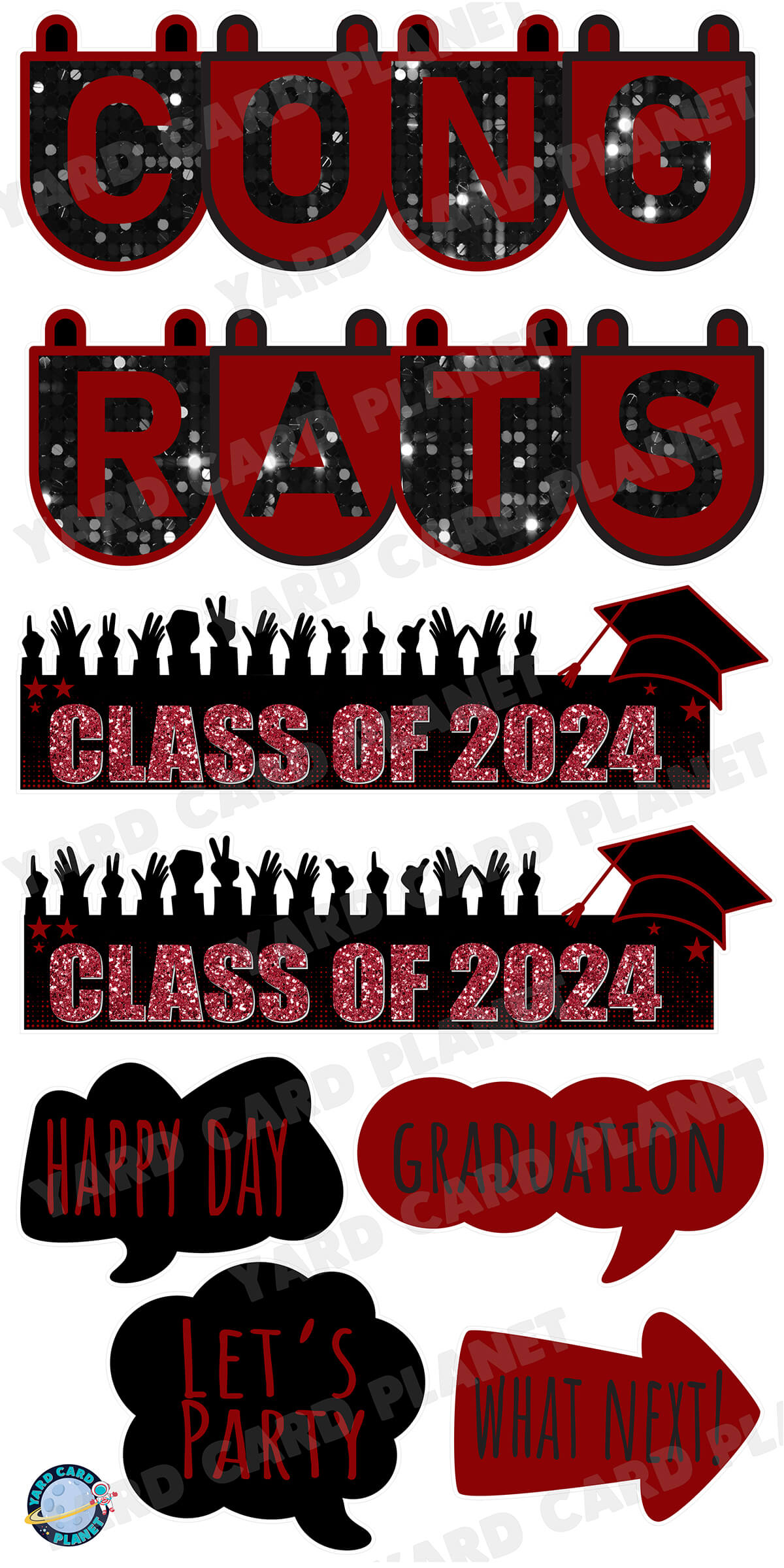 Congrats Graduation in Maroon EZ Setup Panels and Signs Yard Card Set