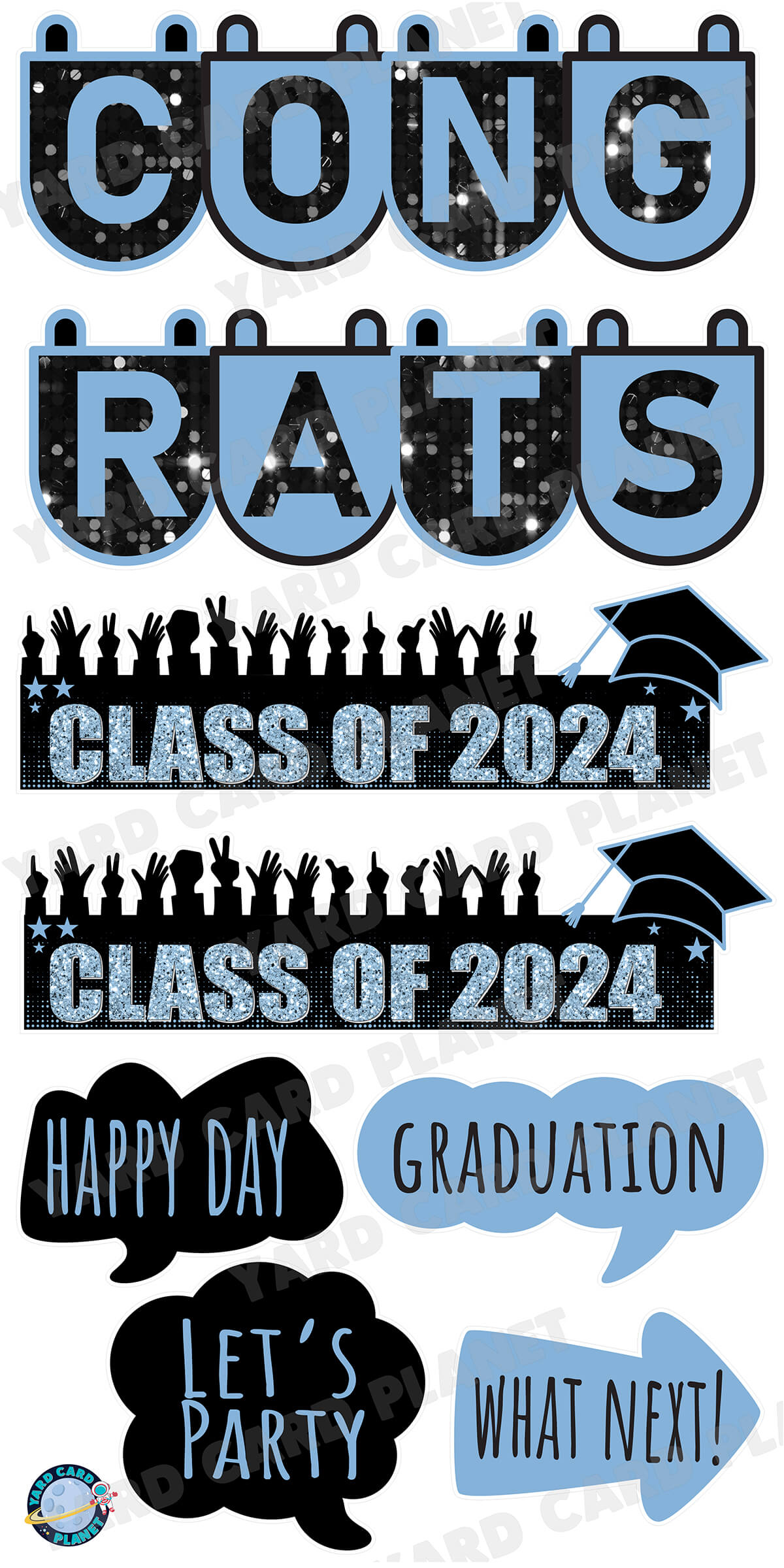 Congrats Graduation in Baby Blue EZ Setup Panels and Signs Yard Card Set