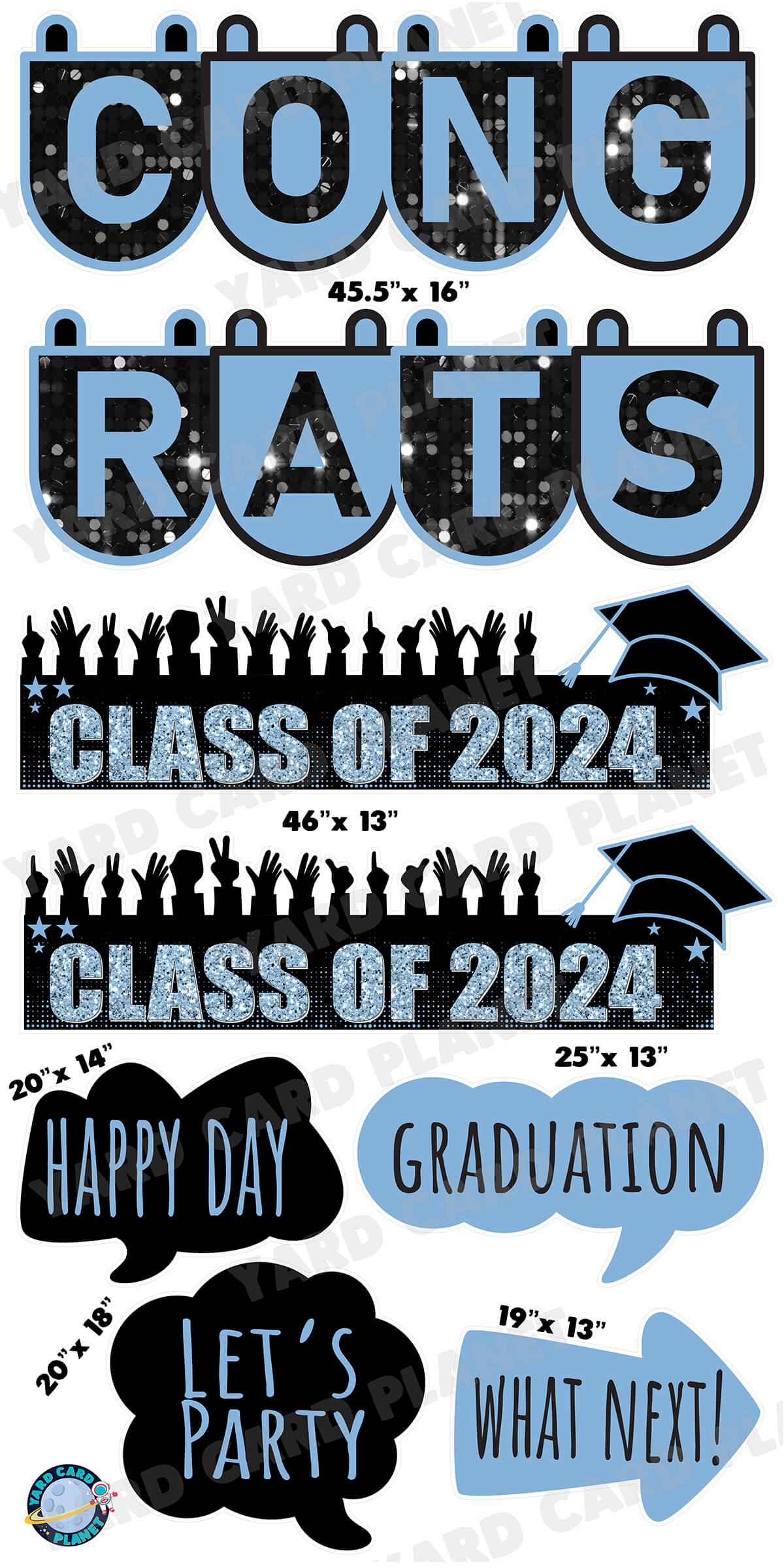 Congrats Graduation in Baby Blue EZ Setup Panels and Signs Yard Card Set