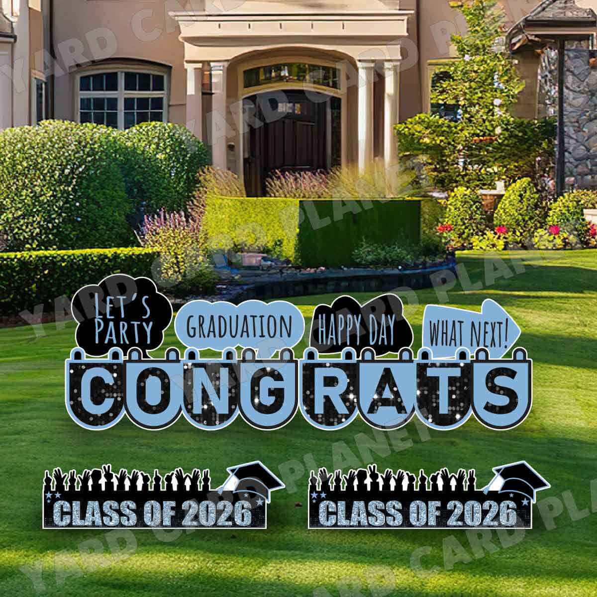 Congrats Graduation in Baby Blue EZ Setup Panels and Signs Yard Card Set
