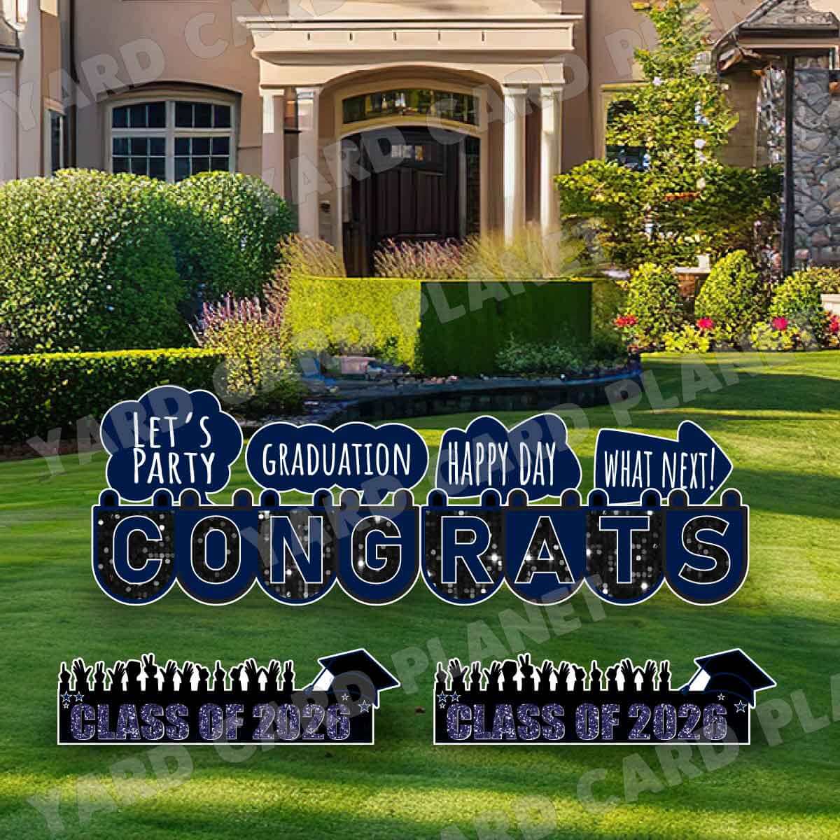 Congrats Graduation in Navy Blue EZ Setup Panels and Signs Yard Card Set