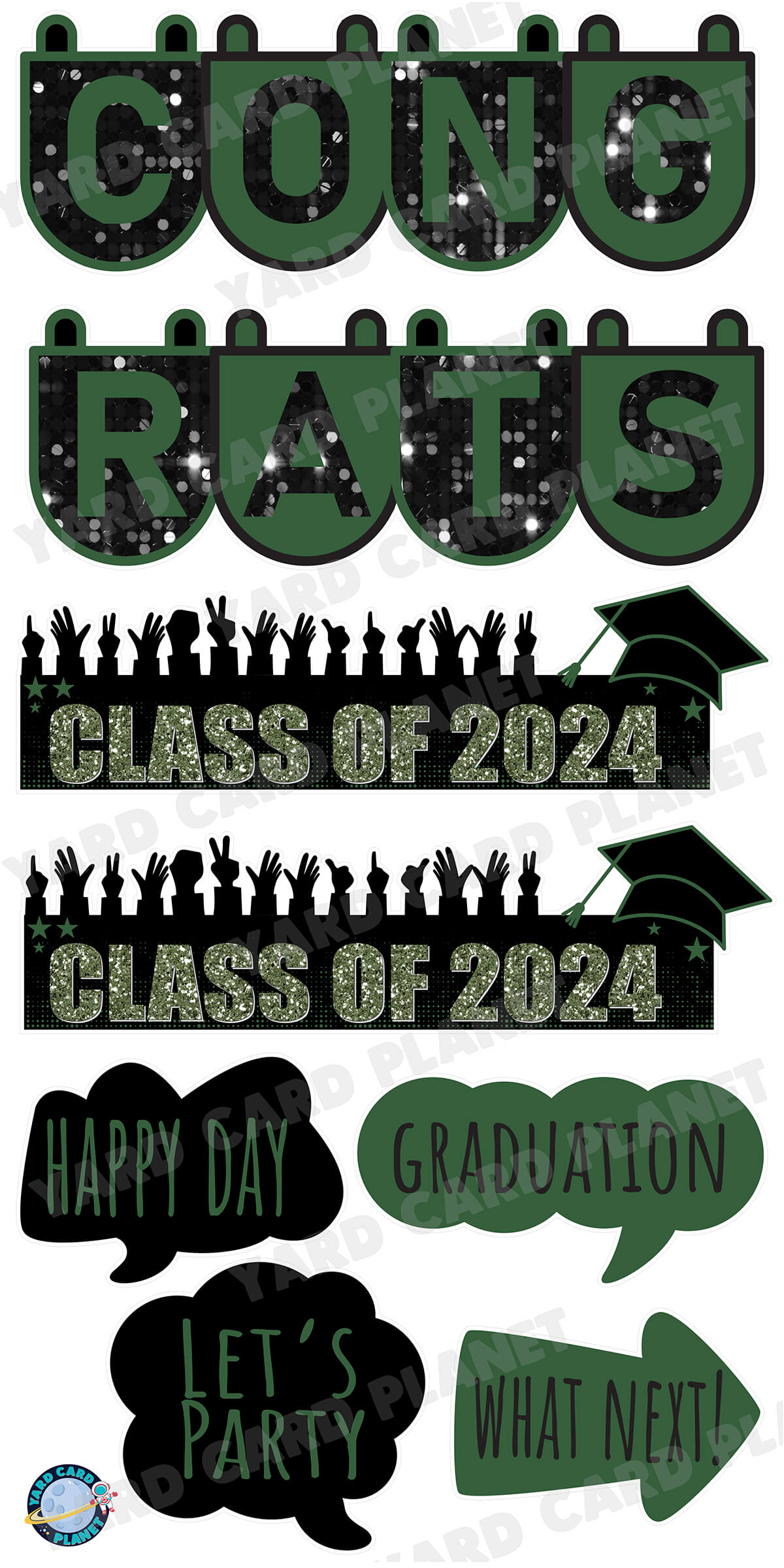 Congrats Graduation in Hunter Green EZ Setup Panels and Signs Yard Card Set