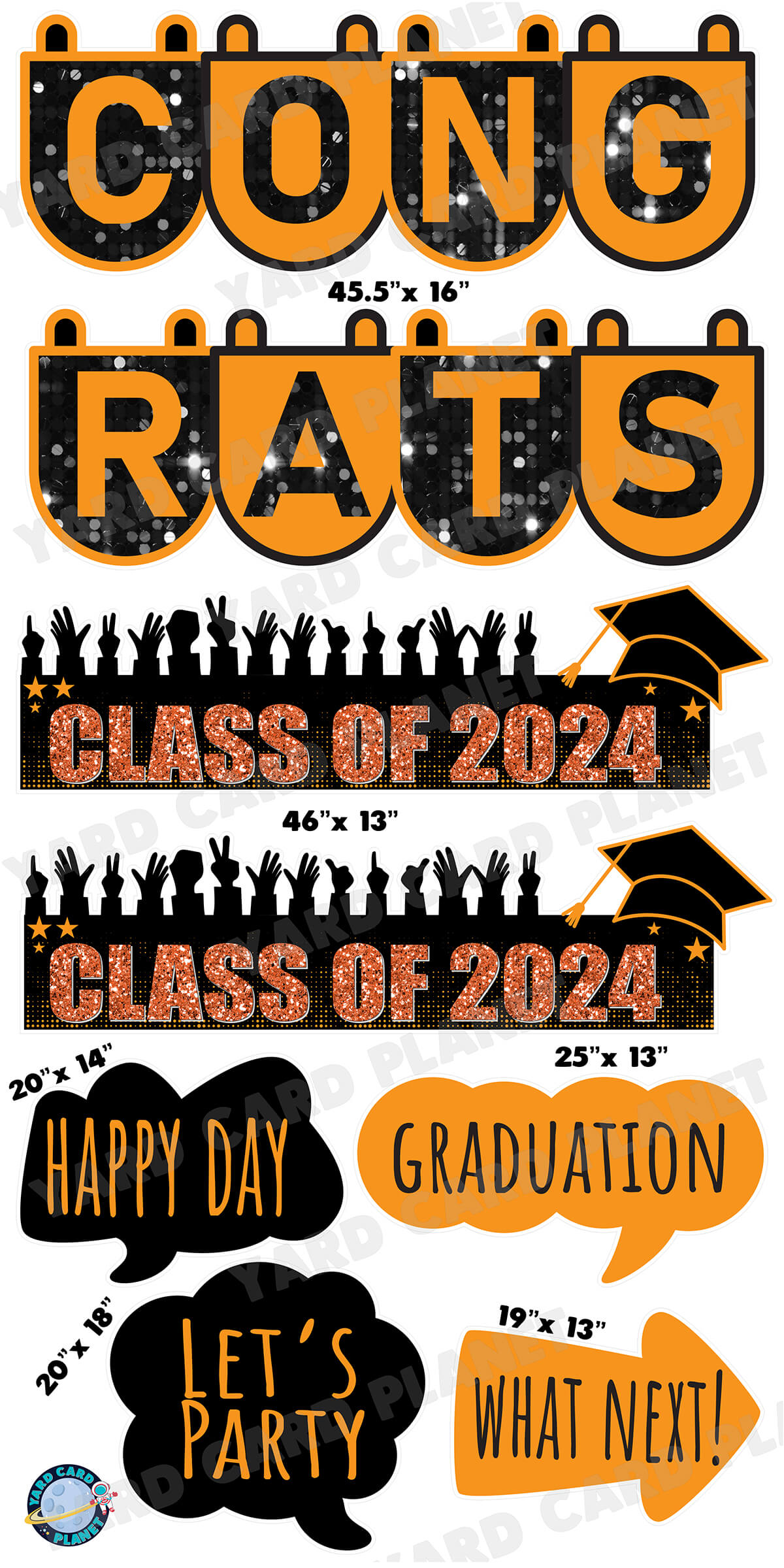 Congrats Graduation in Orange EZ Setup Panels and Signs Yard Card Set