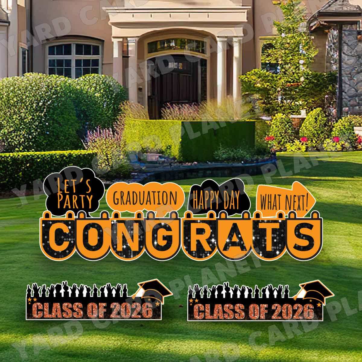 Congrats Graduation in Orange EZ Setup Panels and Signs Yard Card Set