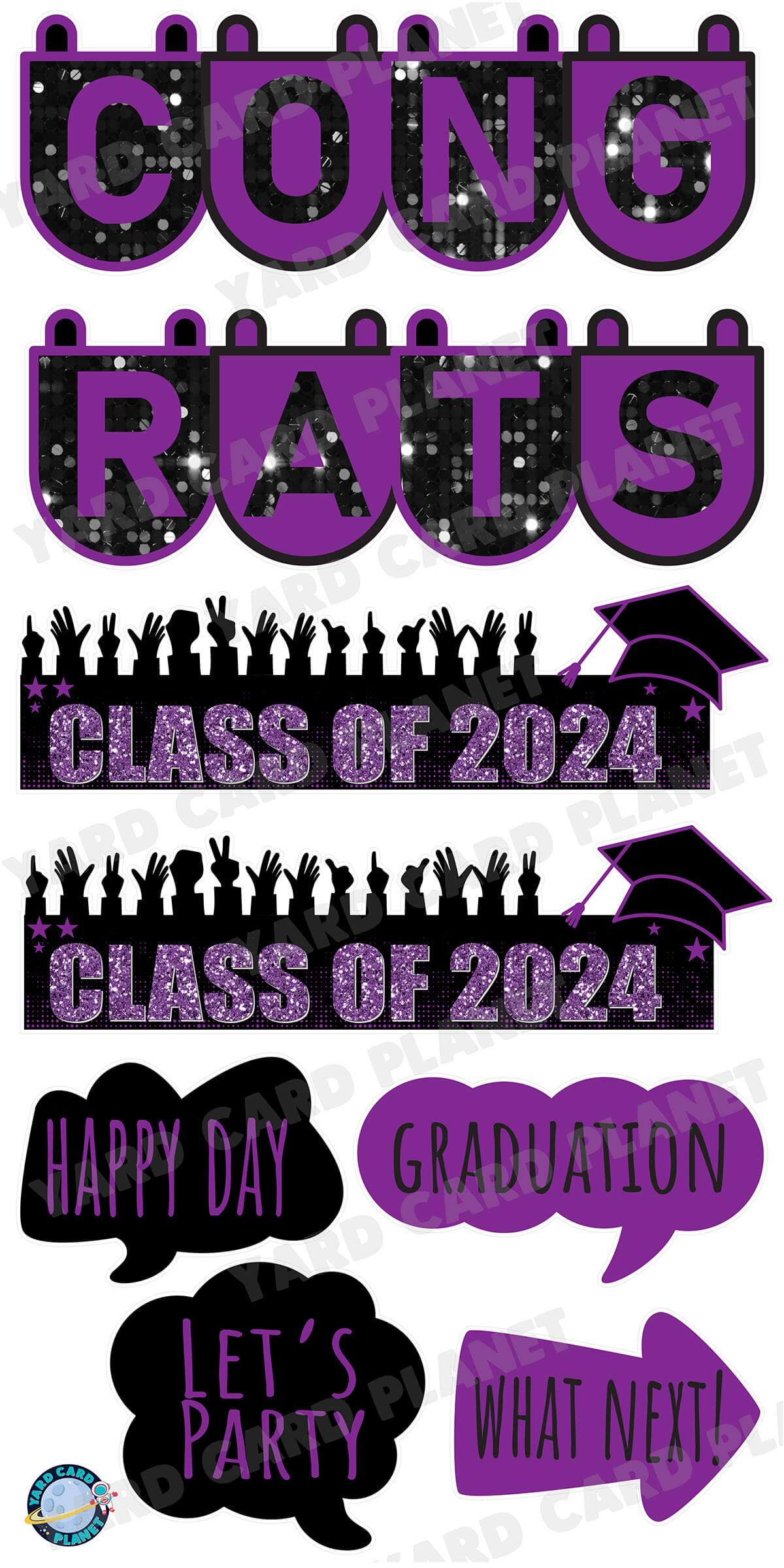 Congrats Graduation in Purple EZ Setup Panels and Signs Yard Card Set