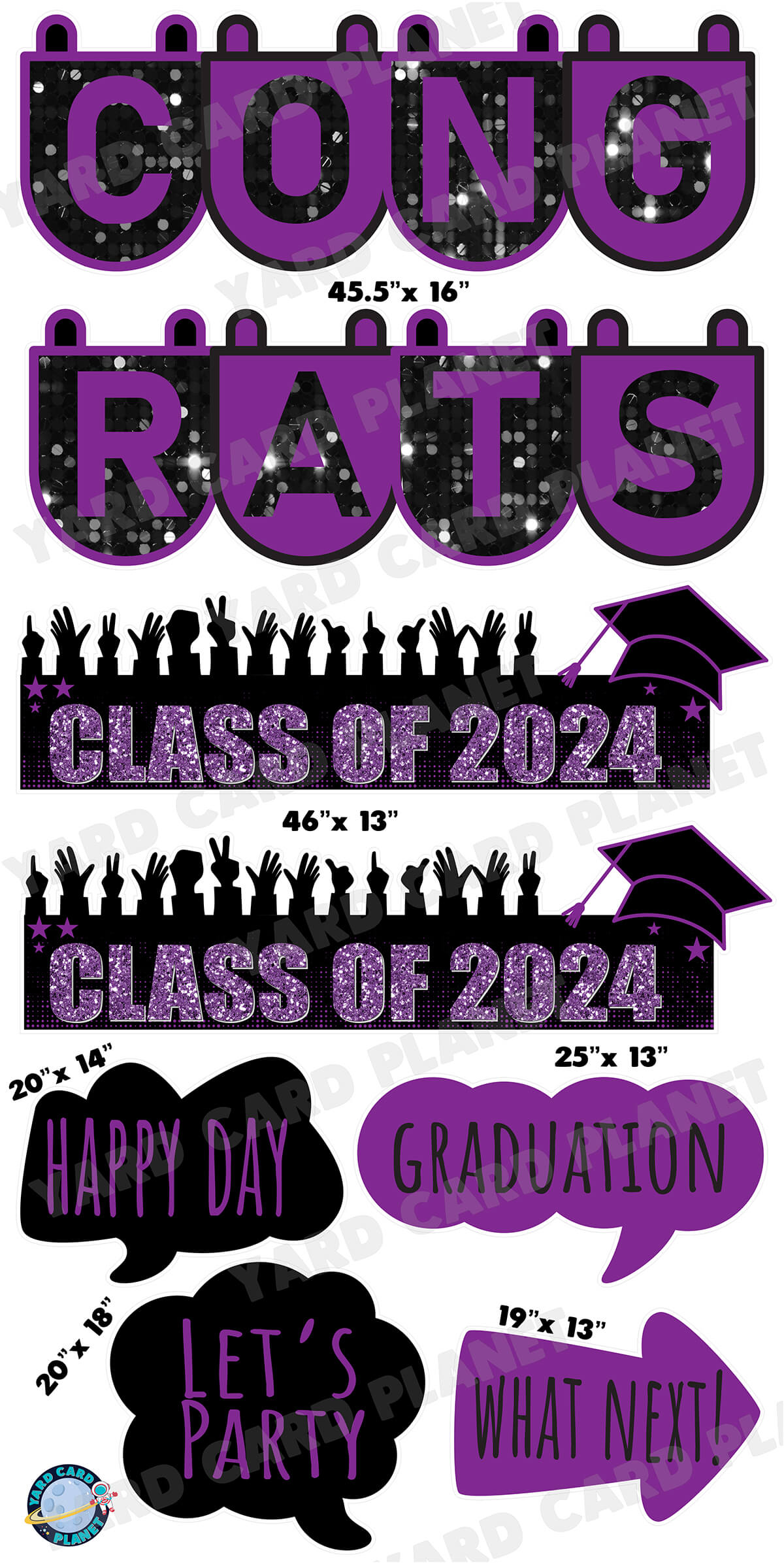 Congrats Graduation in Purple EZ Setup Panels and Signs Yard Card Set