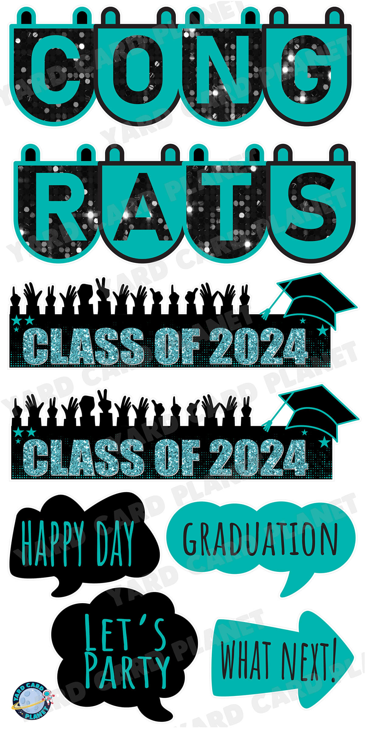 Congrats Graduation in Teal EZ Setup Panels and Signs Yard Card Set