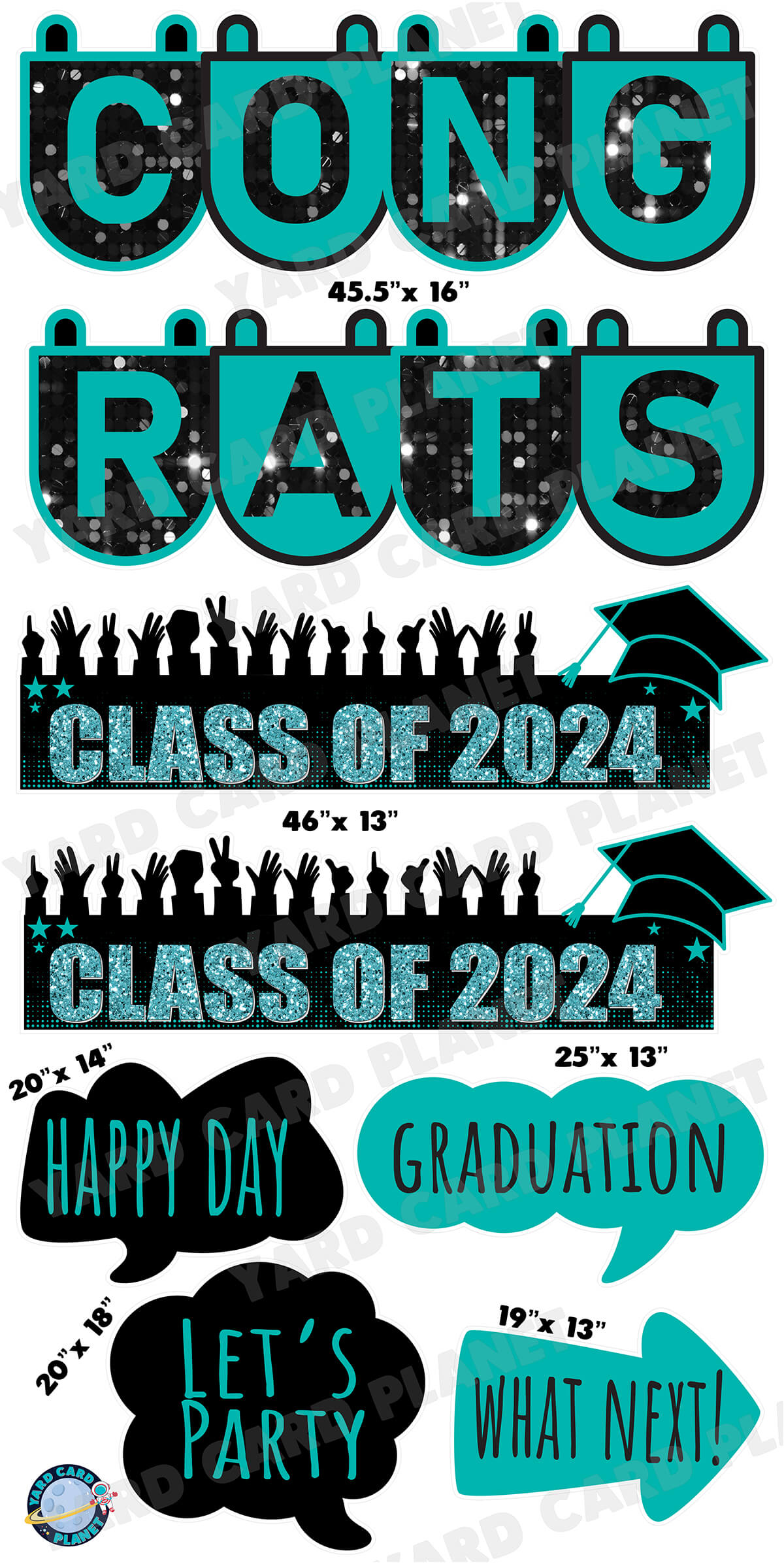 Congrats Graduation in Teal EZ Setup Panels and Signs Yard Card Set